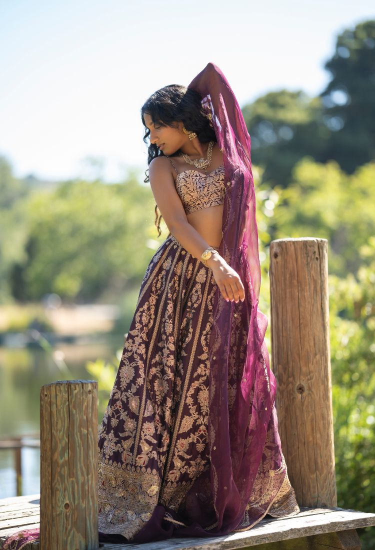 Purple Benarasi Lehenga Set