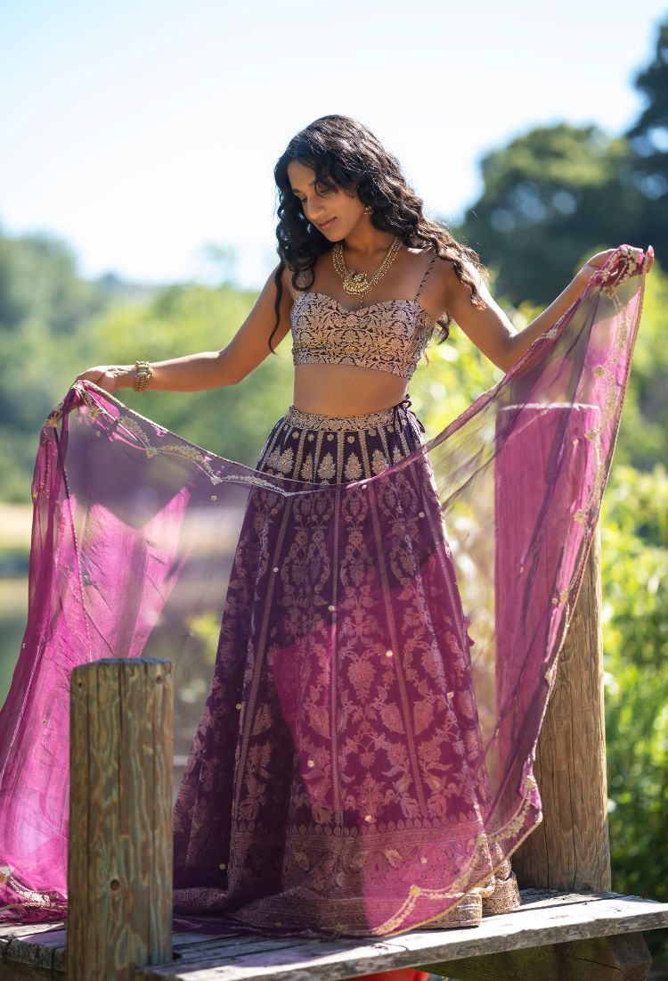Purple Benarasi Lehenga Set