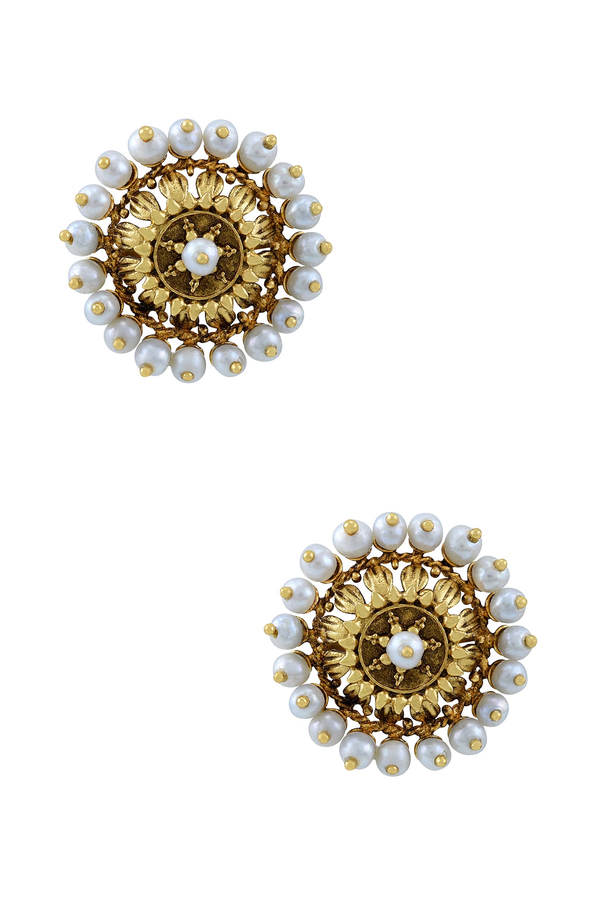 Silver Gold Plated Pearl Chakra Earstuds