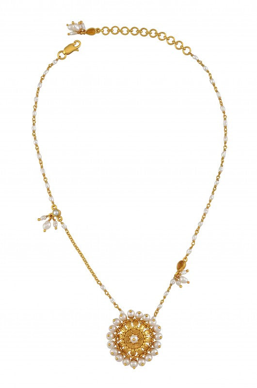 Silver Gold Plated Pearl Chakra String Choker