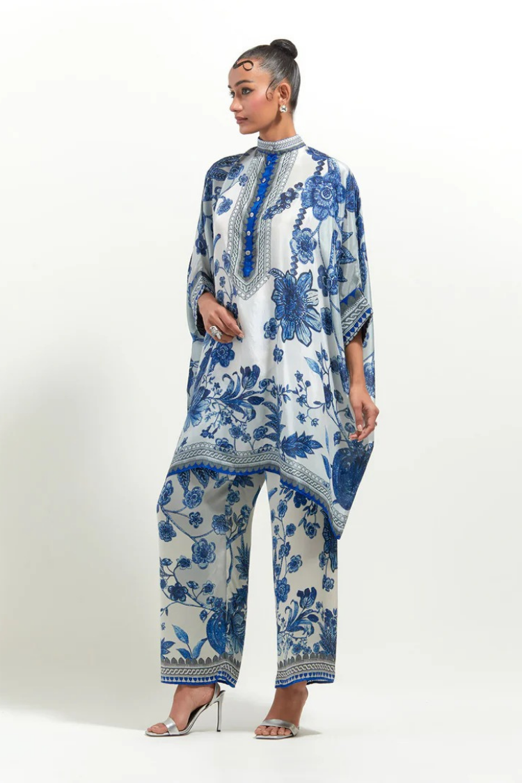 Rajdeep Ranawat Florence Chanel 36" White/Blue Tunic Set