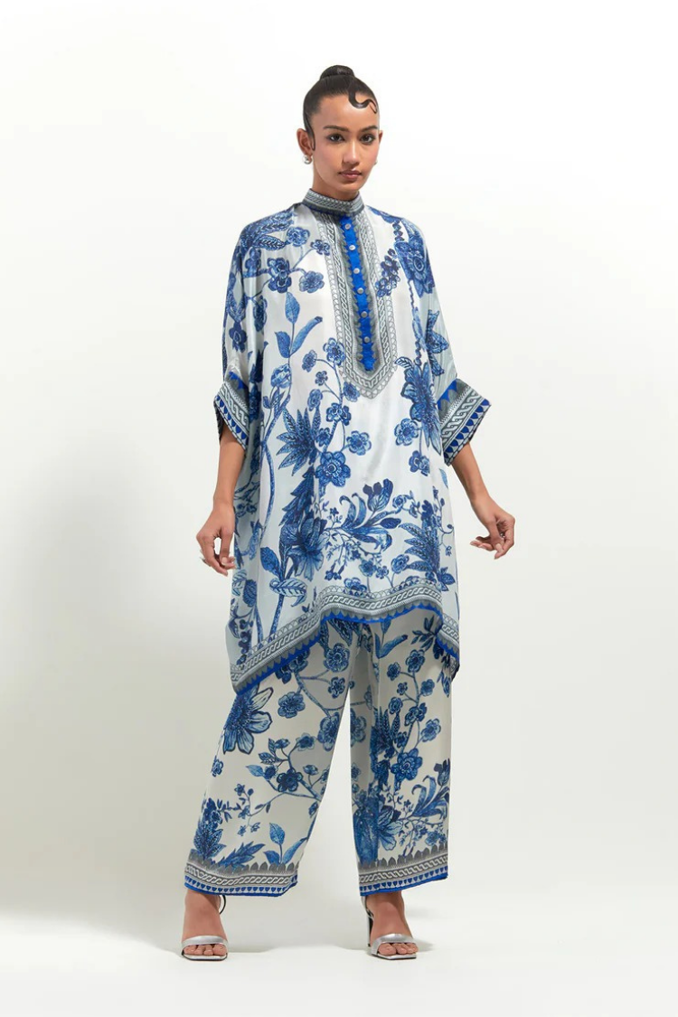 Rajdeep Ranawat Florence Chanel 36" White/Blue Tunic Set