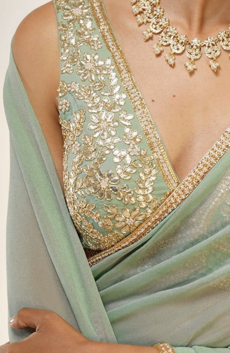 Sage Green Aari Tari Saree