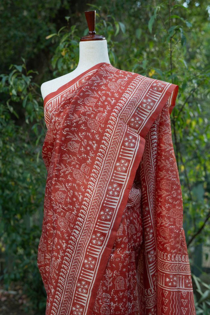 Rust Murshidabad Silk Saree