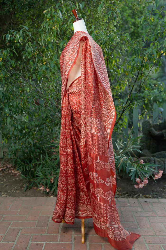 Rust Murshidabad Silk Saree