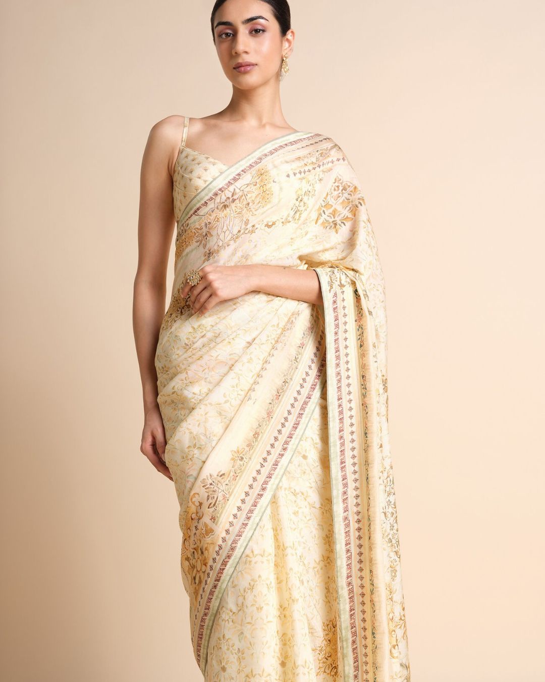 Vanora Printed Saree - Cream