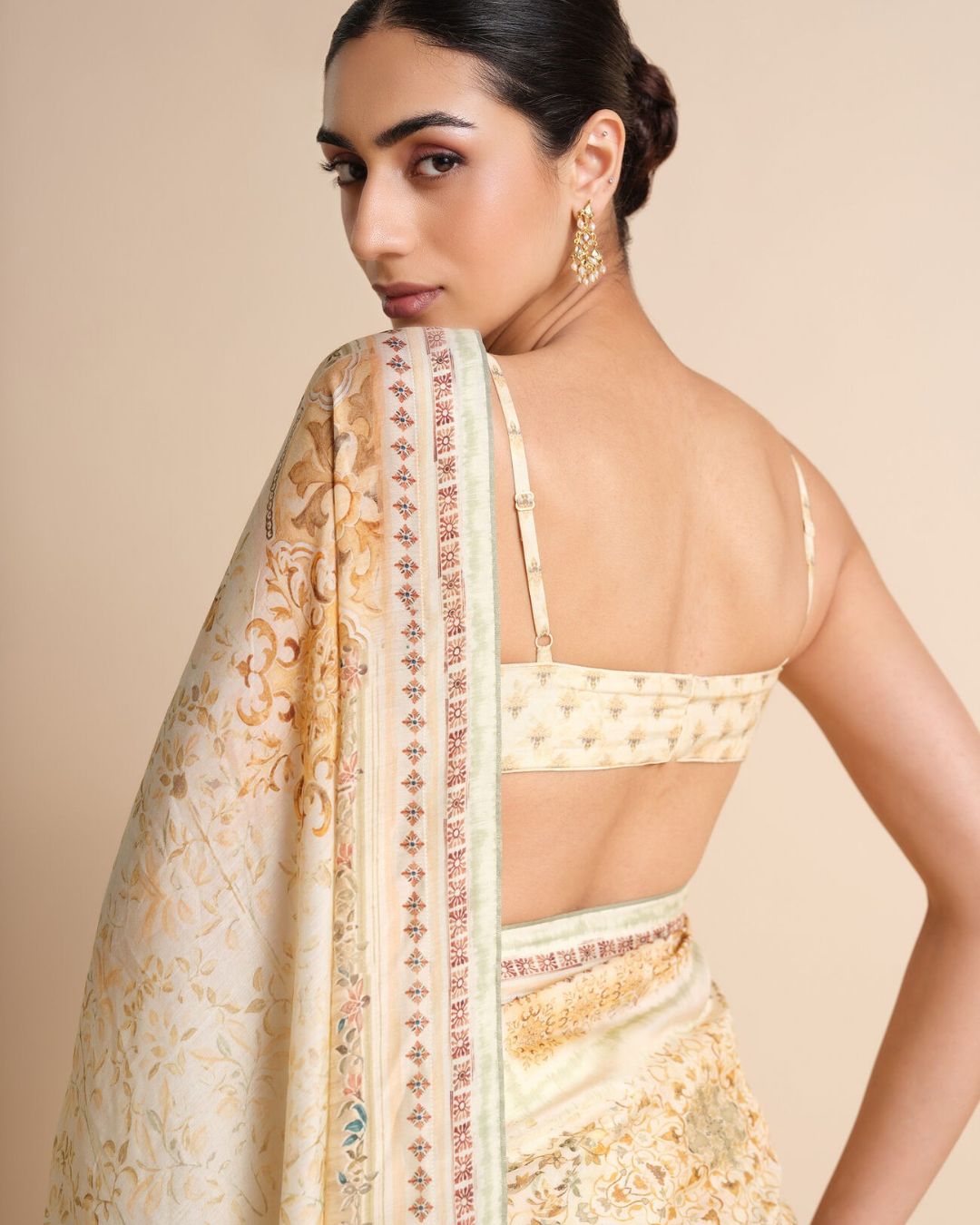 Vanora Printed Saree - Cream