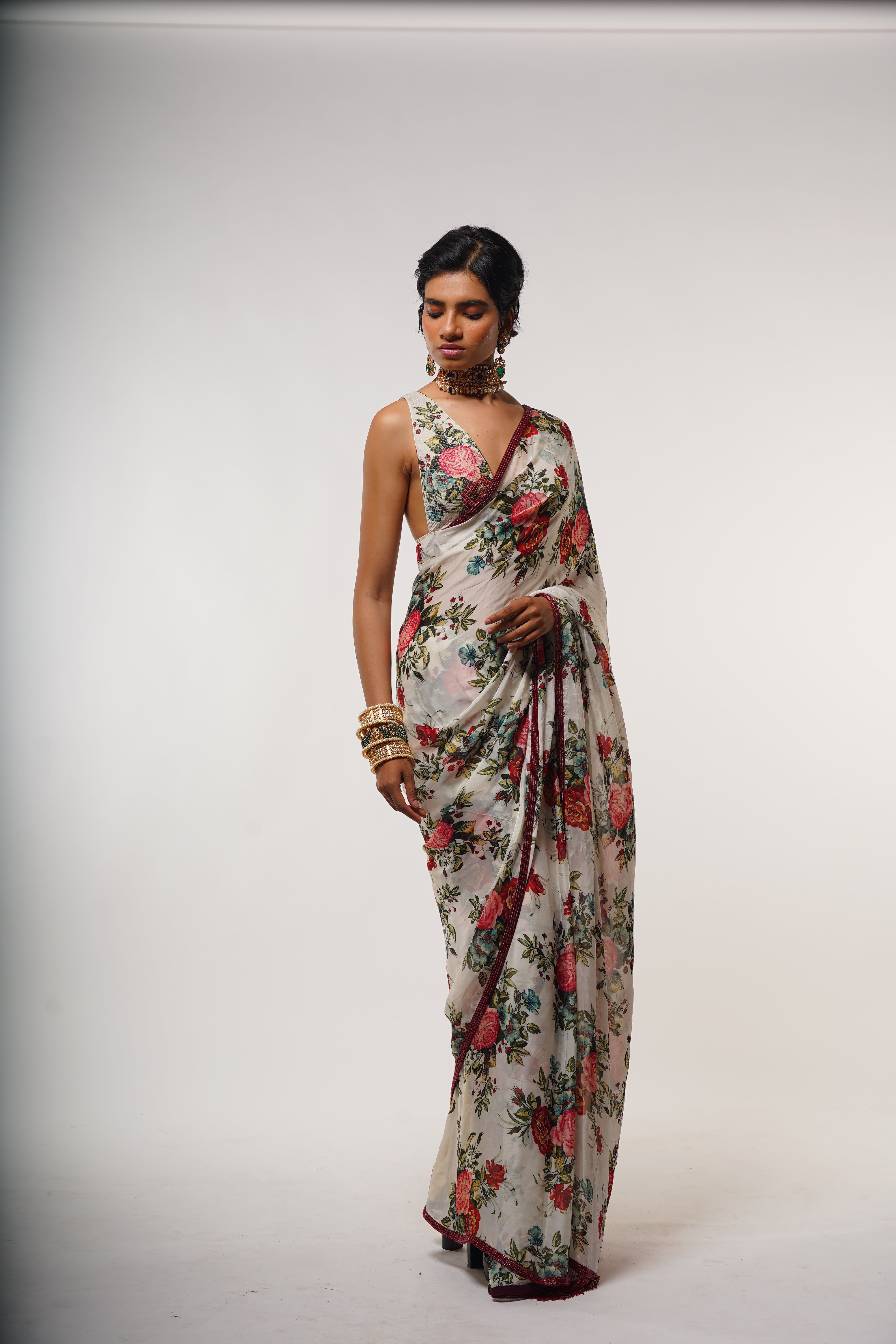 Vintage Bloom Printed PKG Saree