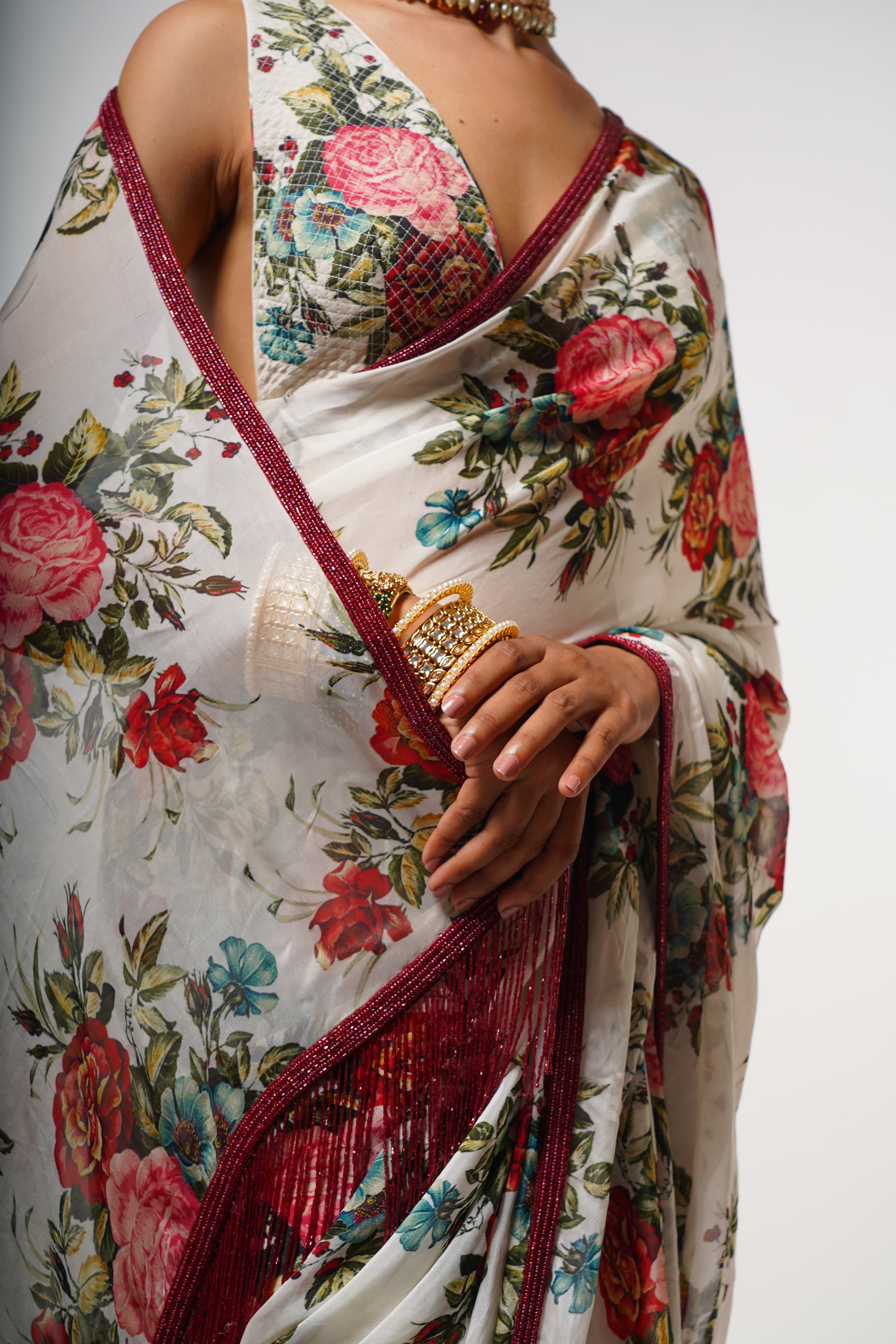 Vintage Bloom Printed PKG Saree