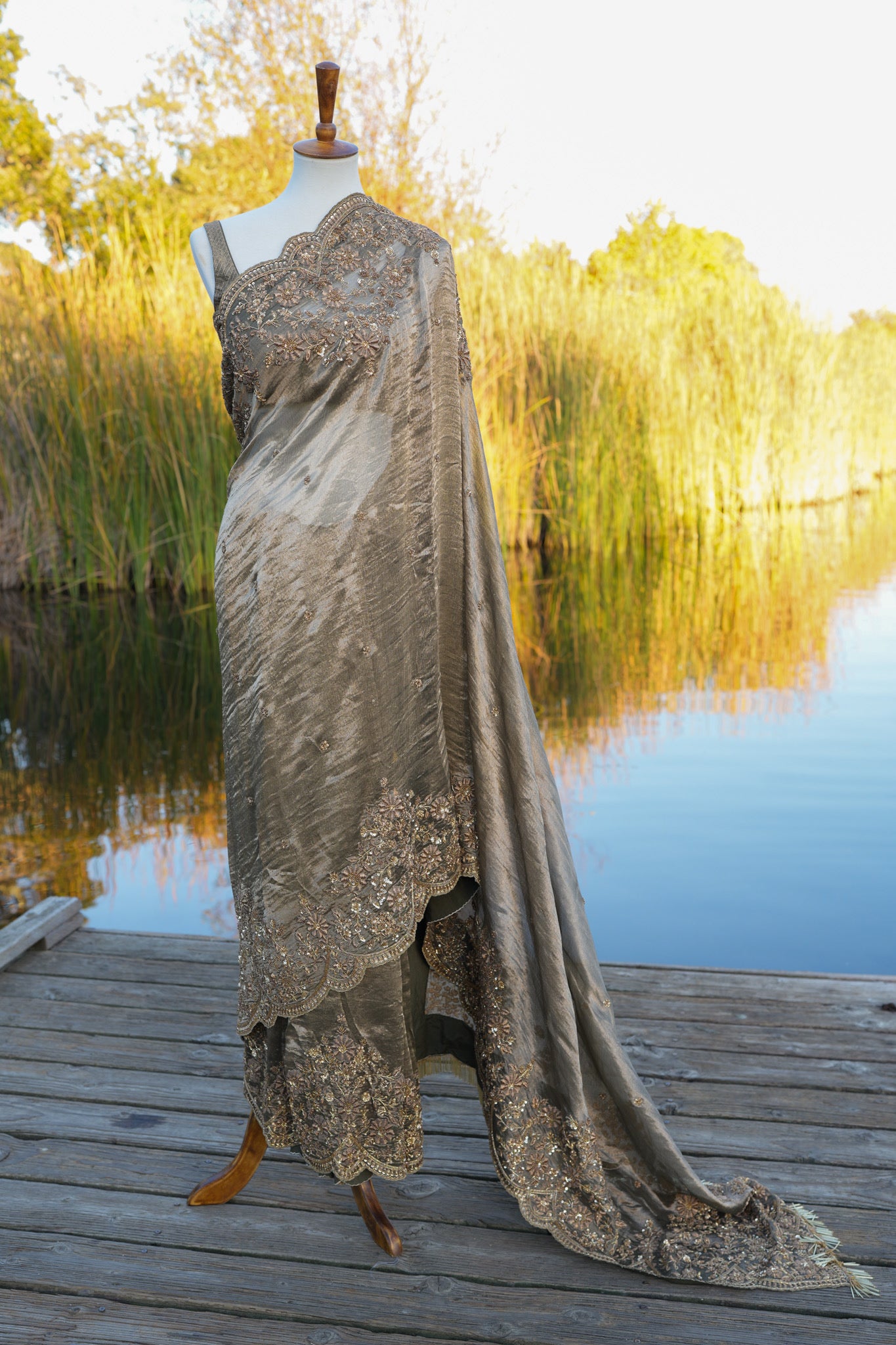 Tuscan Olive Embroidered Saree