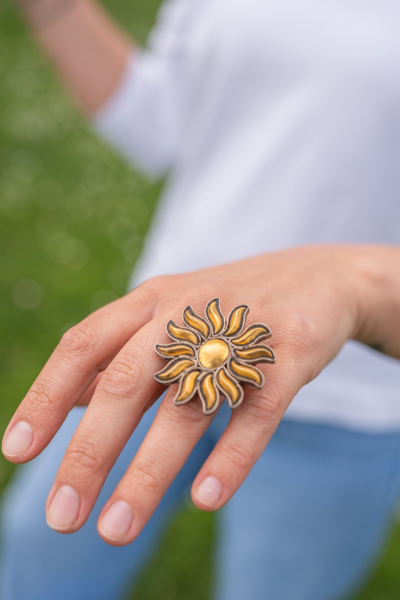 Silver Two Tone Sun Ring