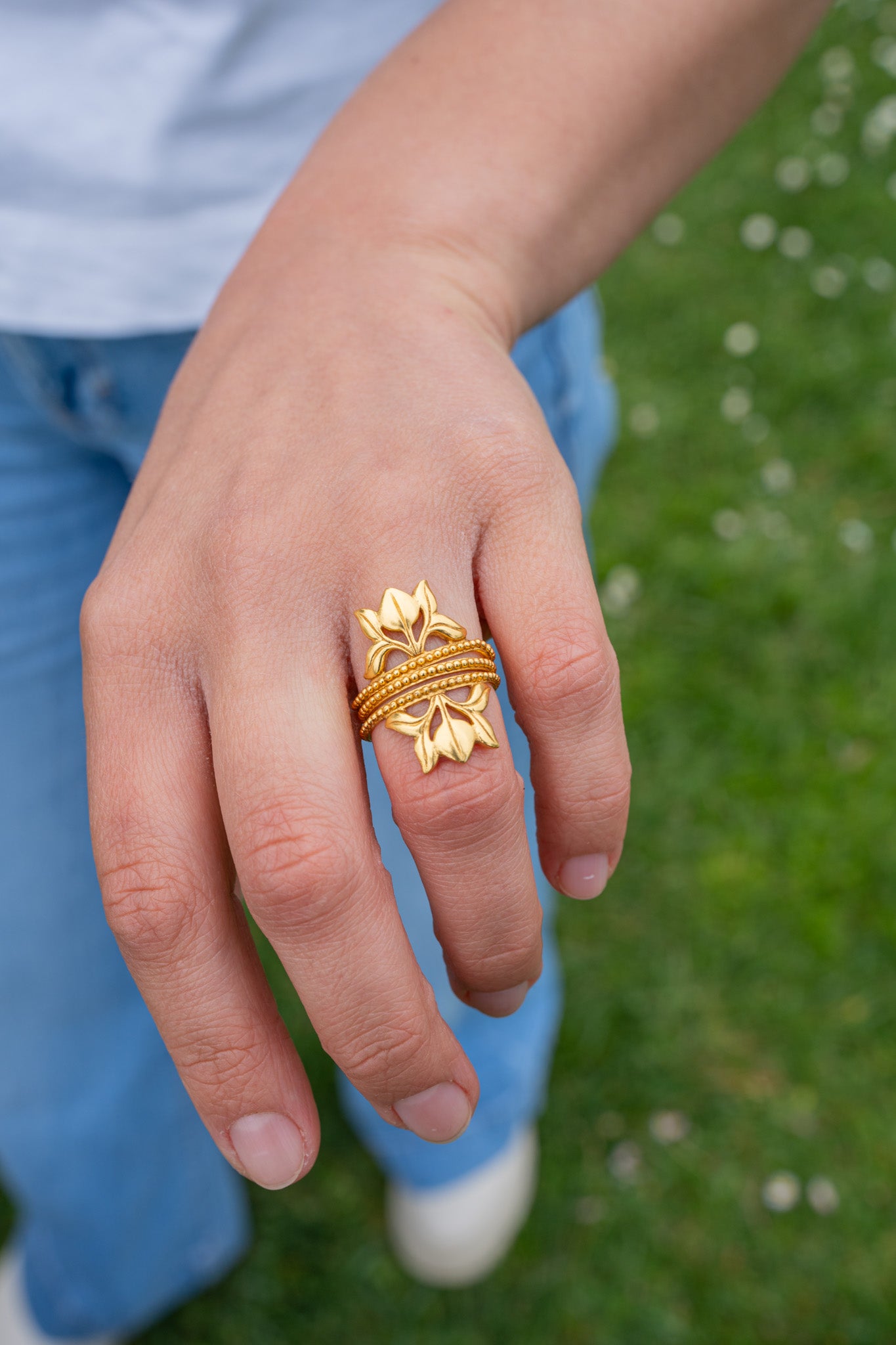 Silver Gold Plated Lotus Stacking Rings