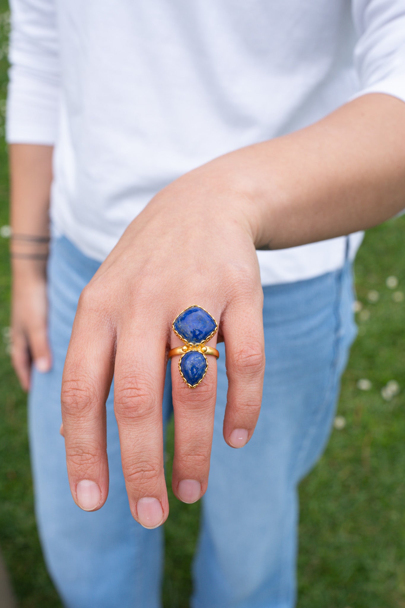 Amrapali Silver Gold Plated Lapis Ring