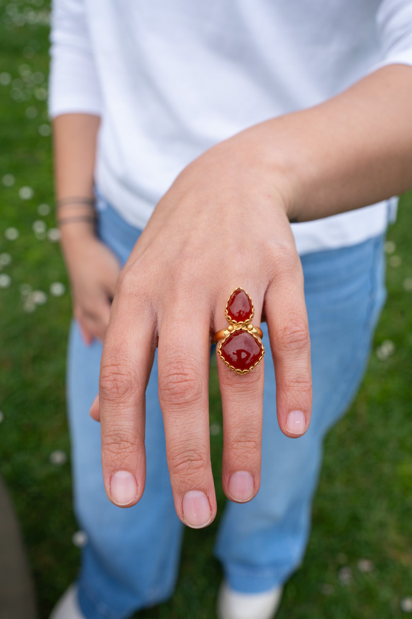 Amrapali Silver Gold Plated Carnelian Ring