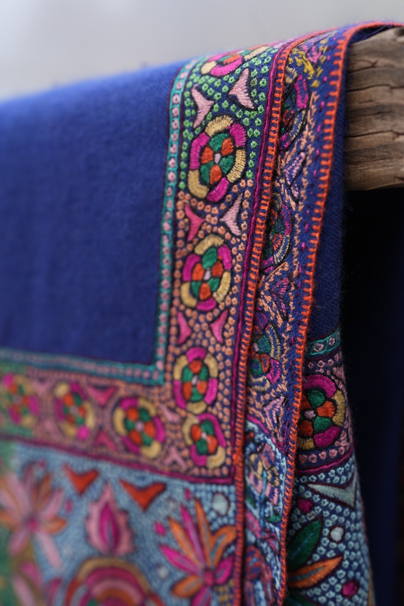 Blue Pashmina Shawl with Shawl Border