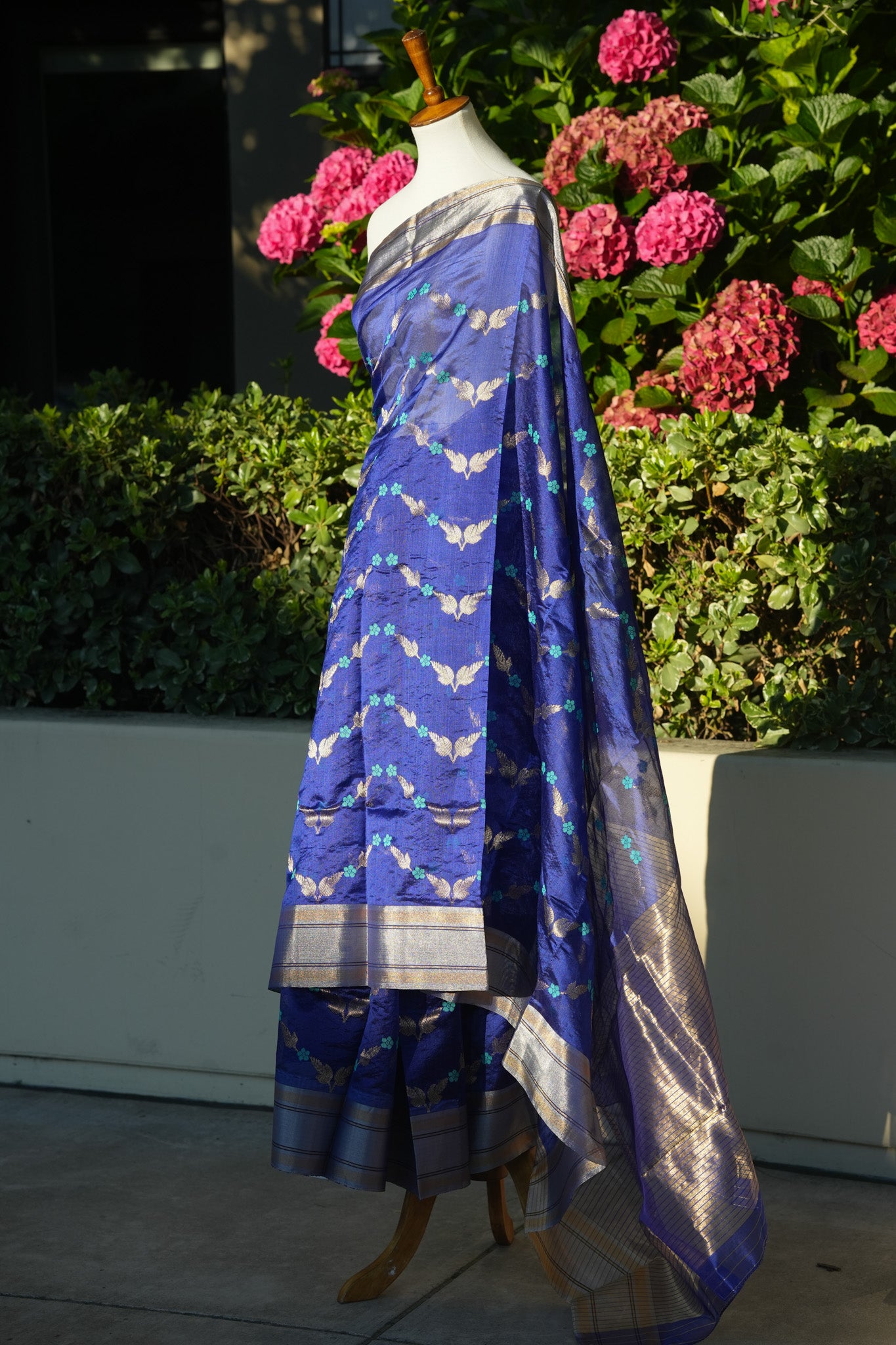 Blue chanderi saree