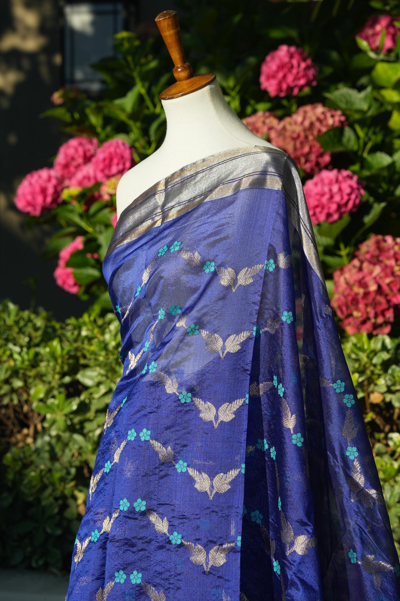 Blue chanderi saree