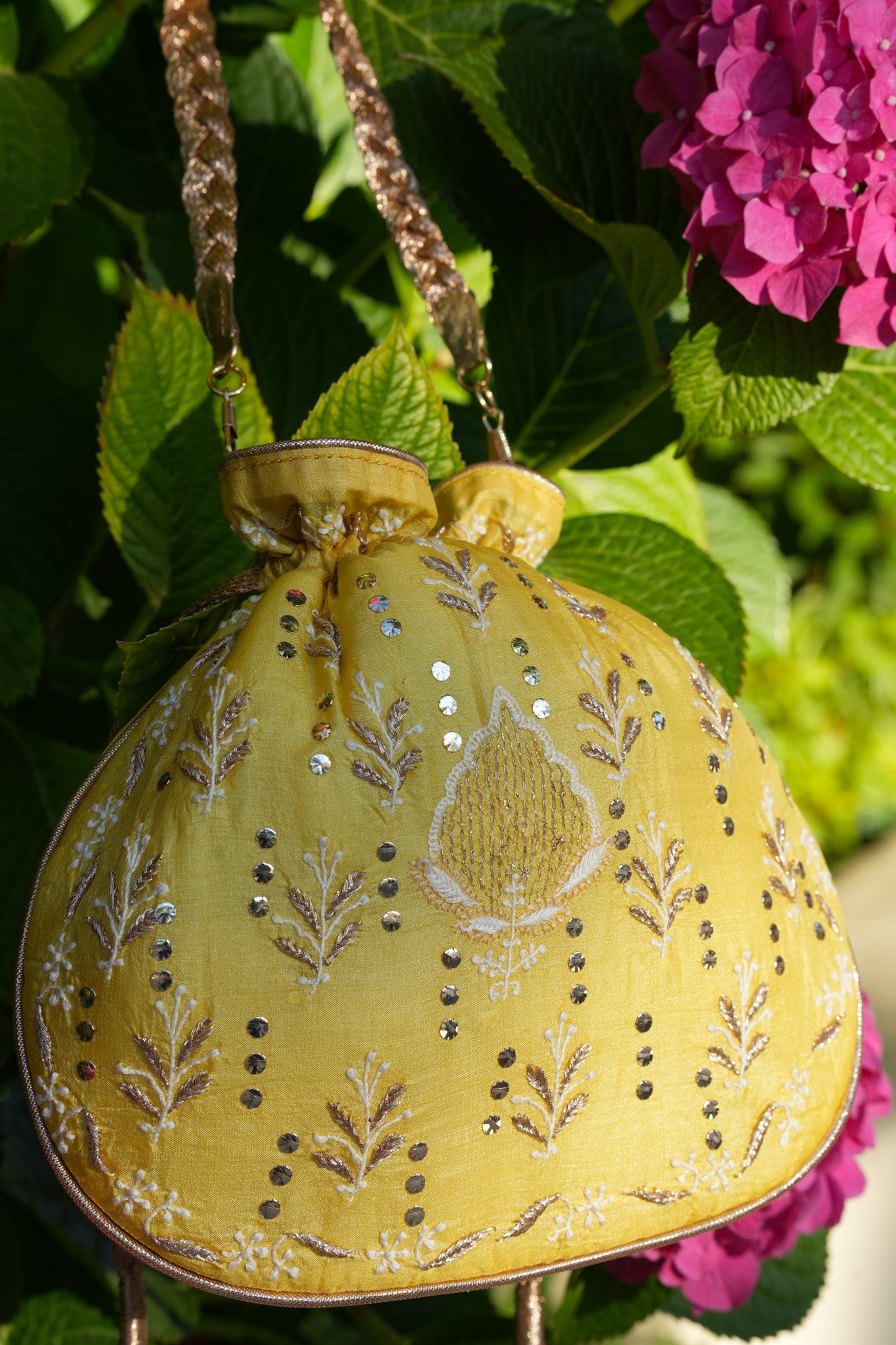 Lemon Meringue Chikankari Potli Bag