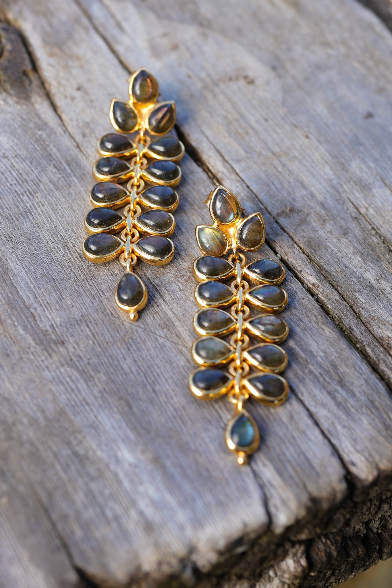 Silver Gold Plated Labrodorite Earrings