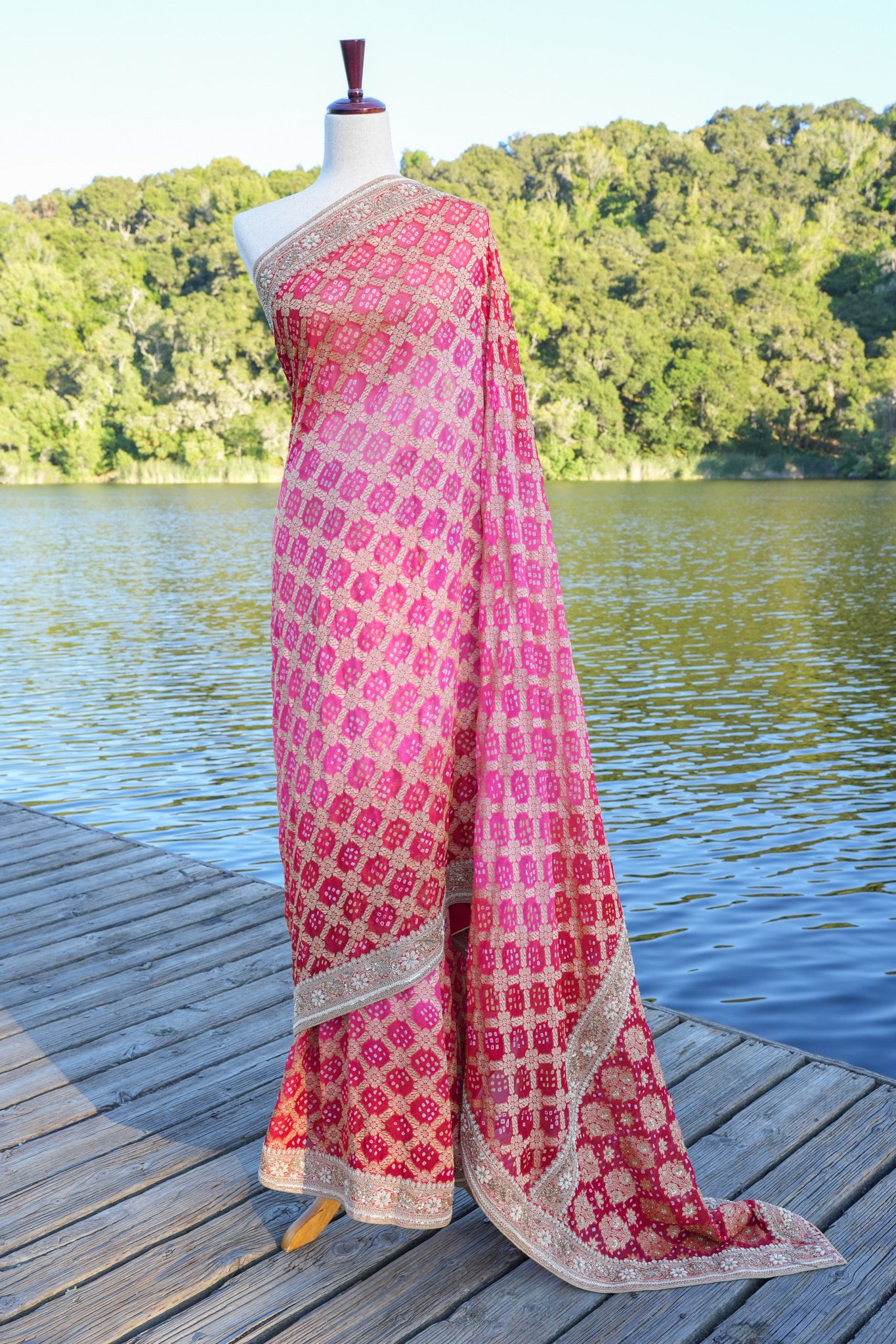 Hand Embroidered Bandhej saree