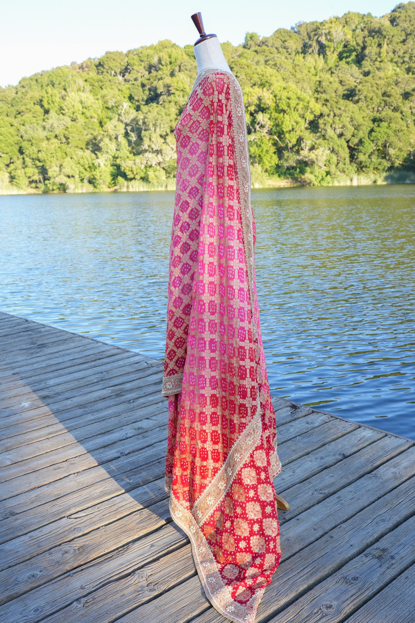 Hand Embroidered Bandhej saree