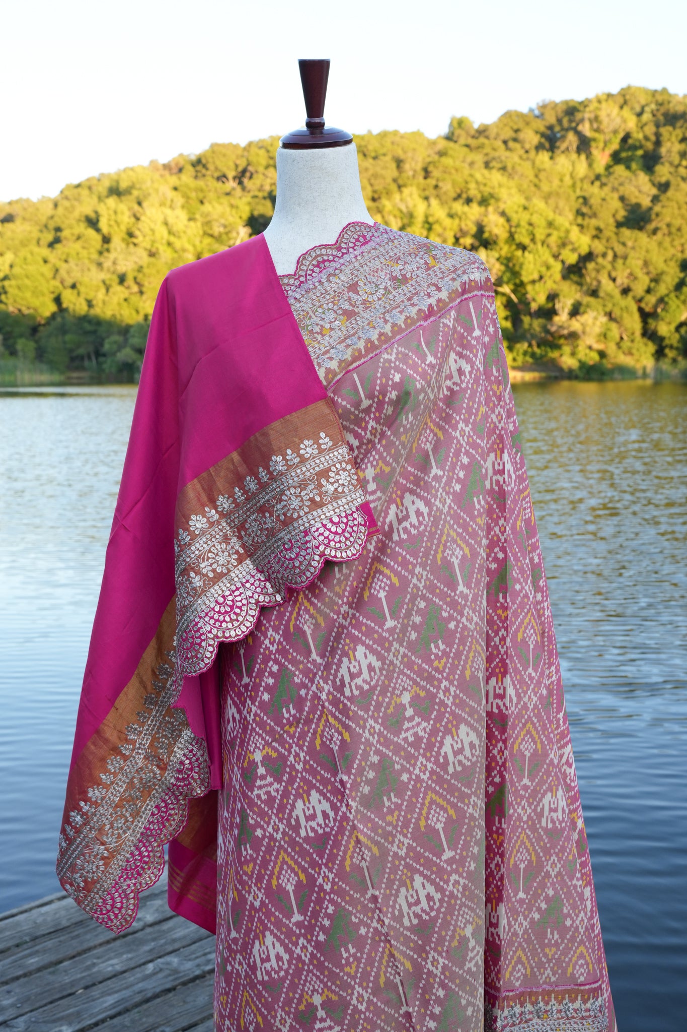 Ikat Saree with hand embroidered border