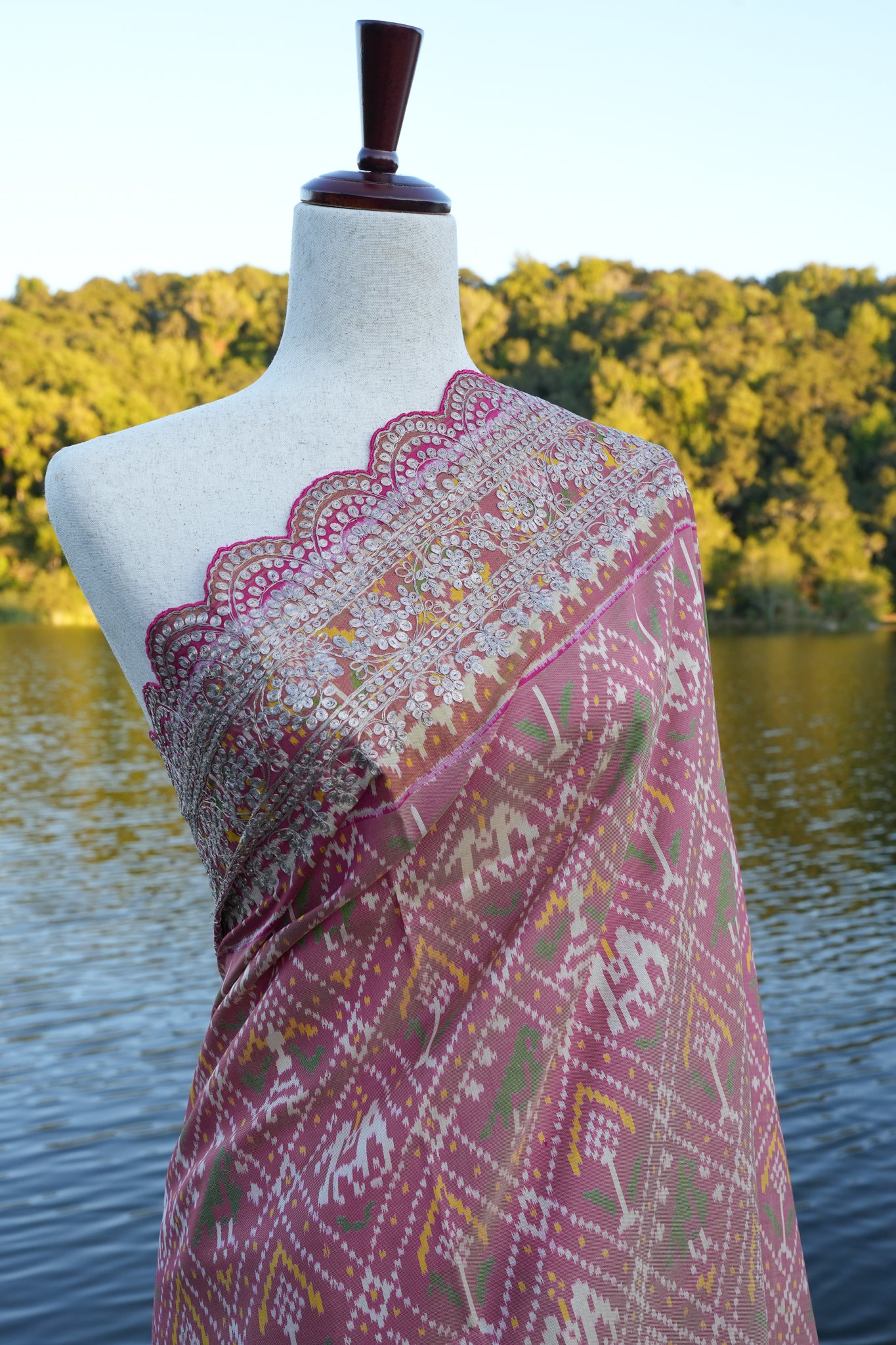 Ikat Saree with hand embroidered border