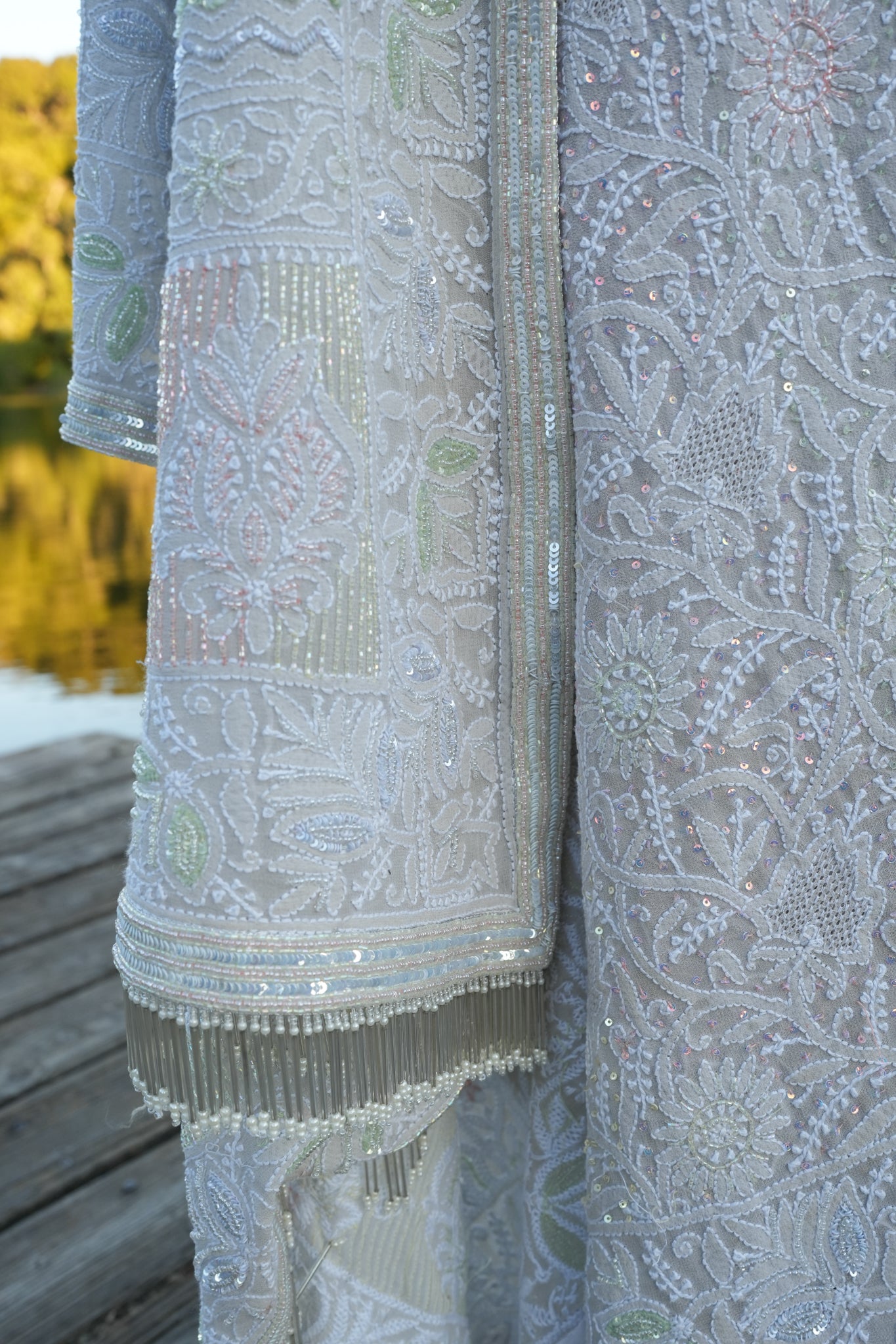 Powder Blue Chikankari saree