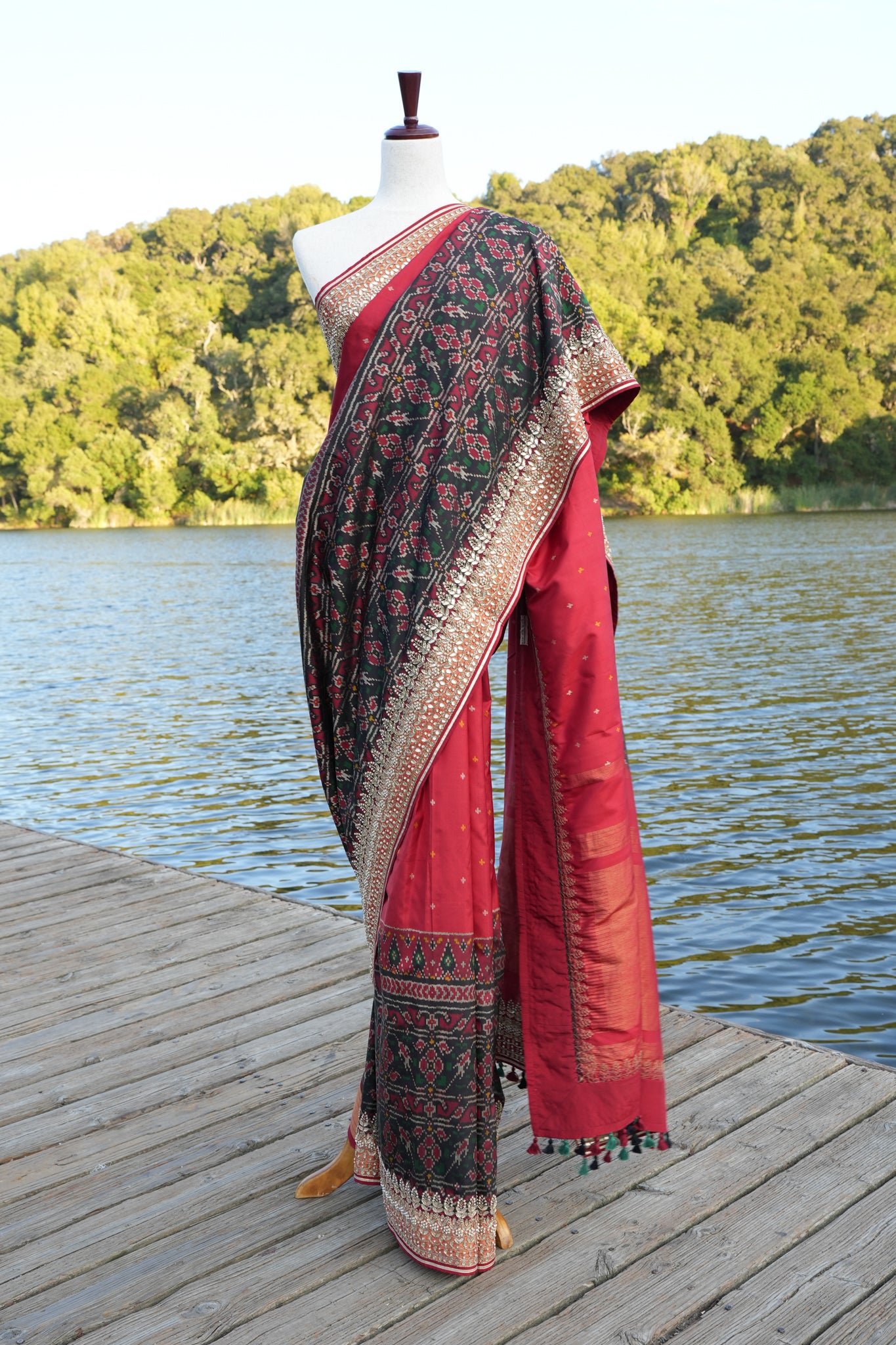 Ikat Saree with hand embroidered border