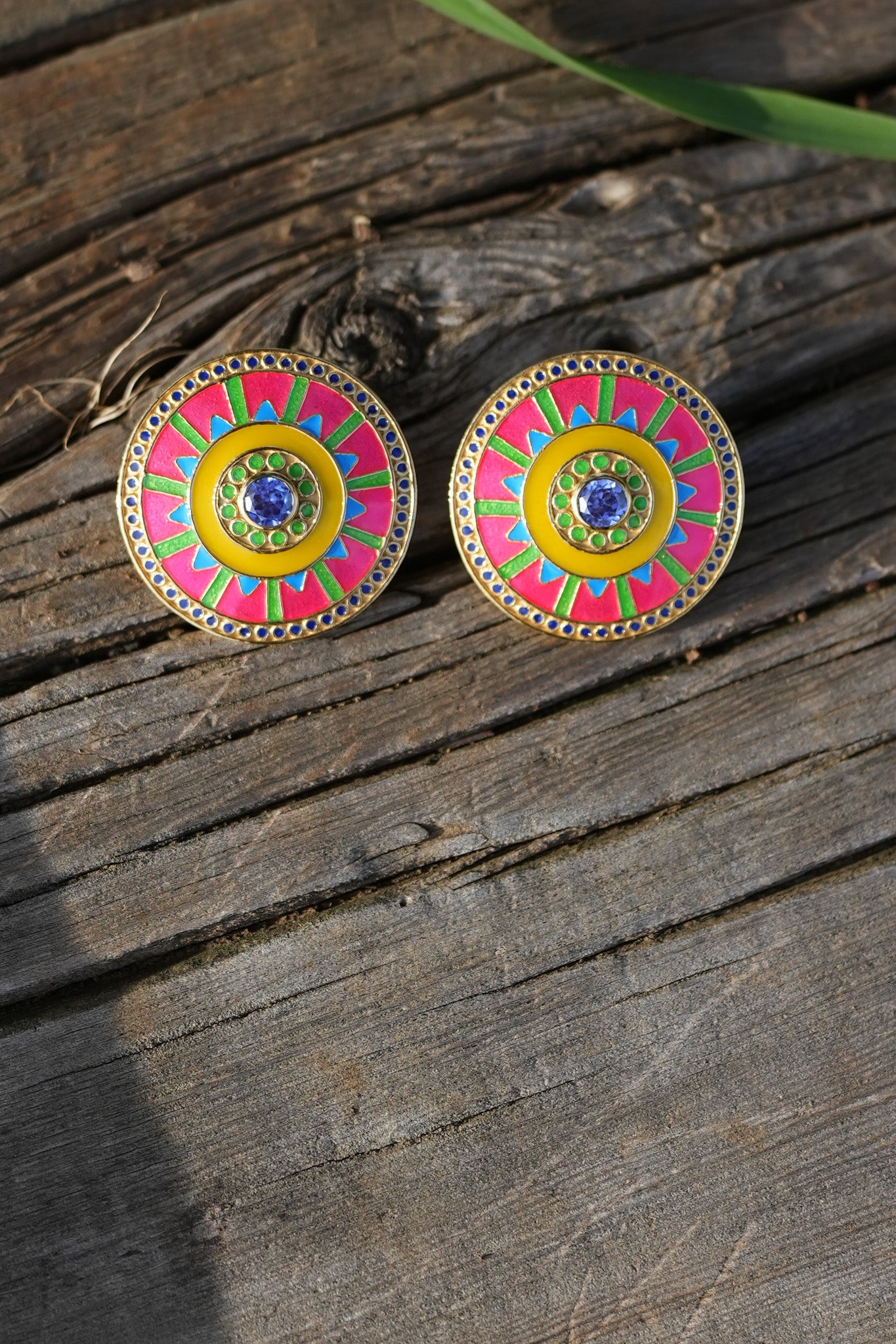 Enamel Floral Radial Tribal Pop Ear Studs