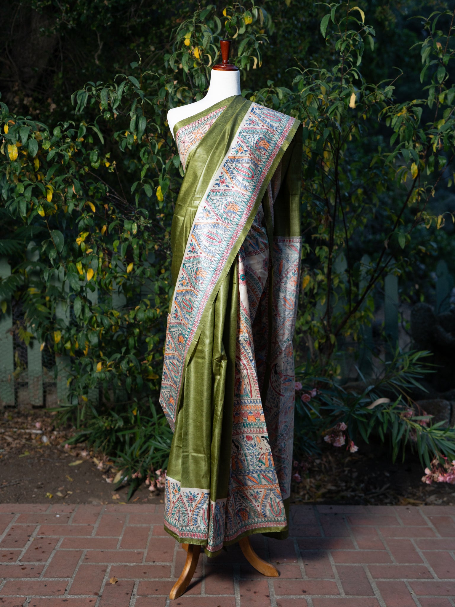Green Madhubani Print Saree