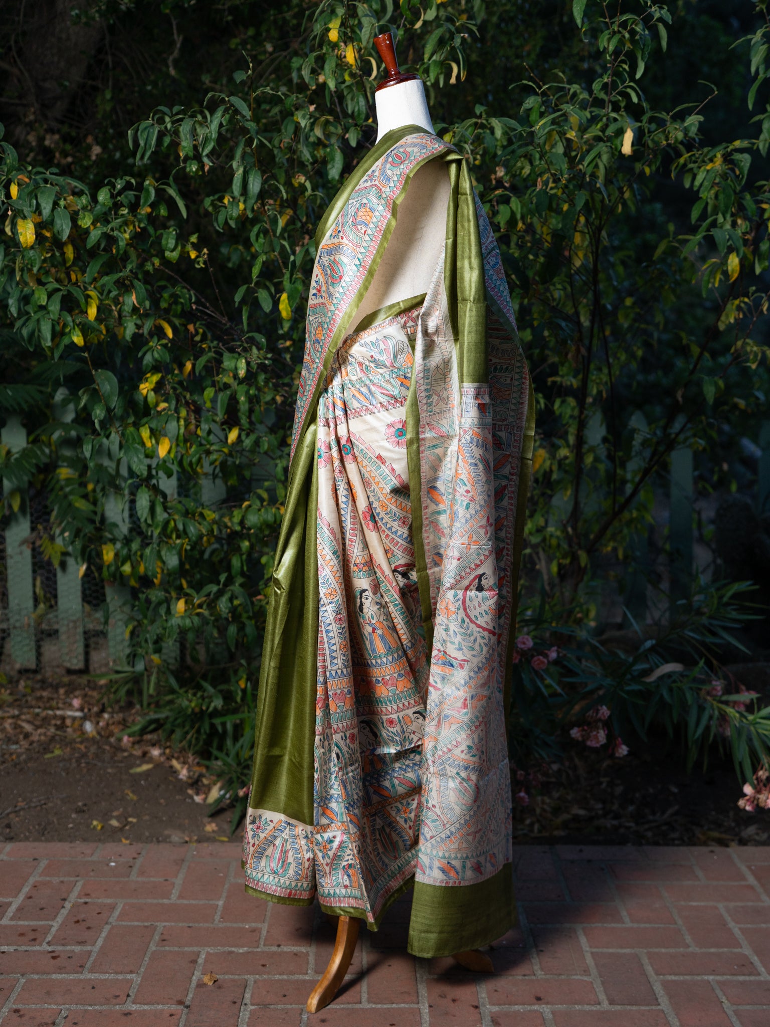 Green Madhubani Print Saree