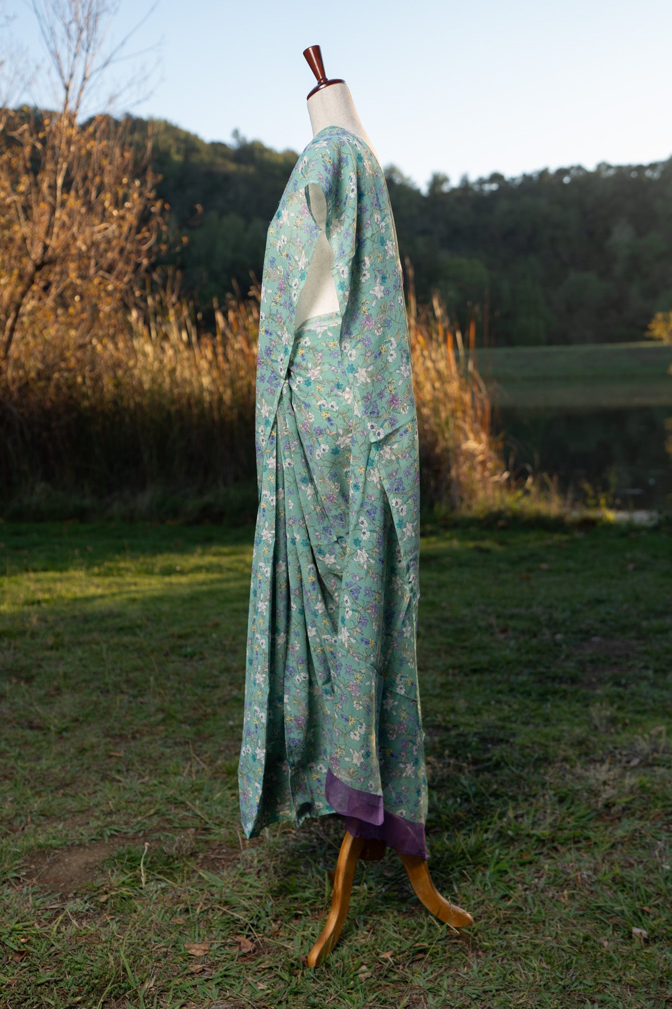 Green printed chiffon saree