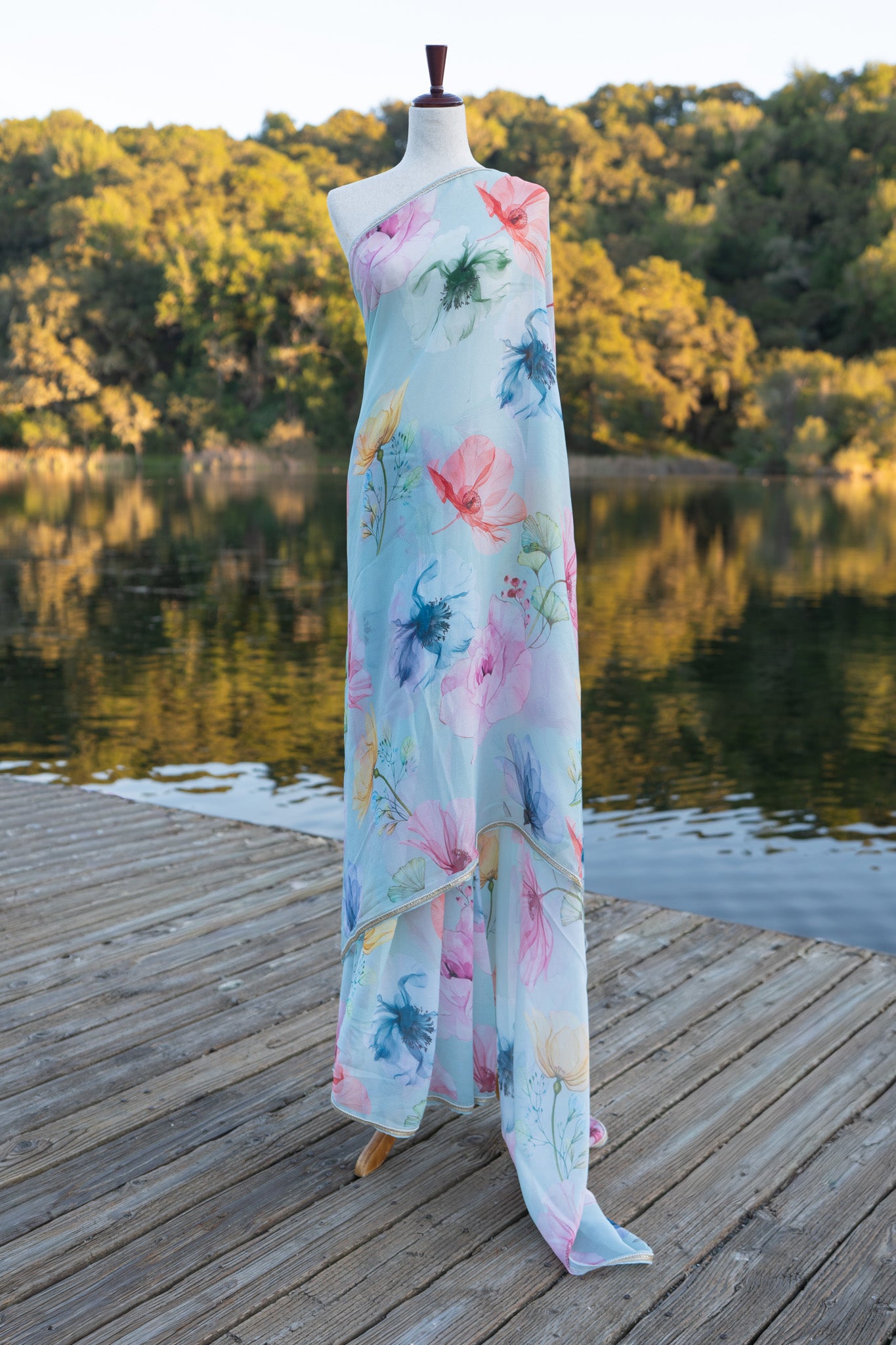 Printed chiffon saree with lace border