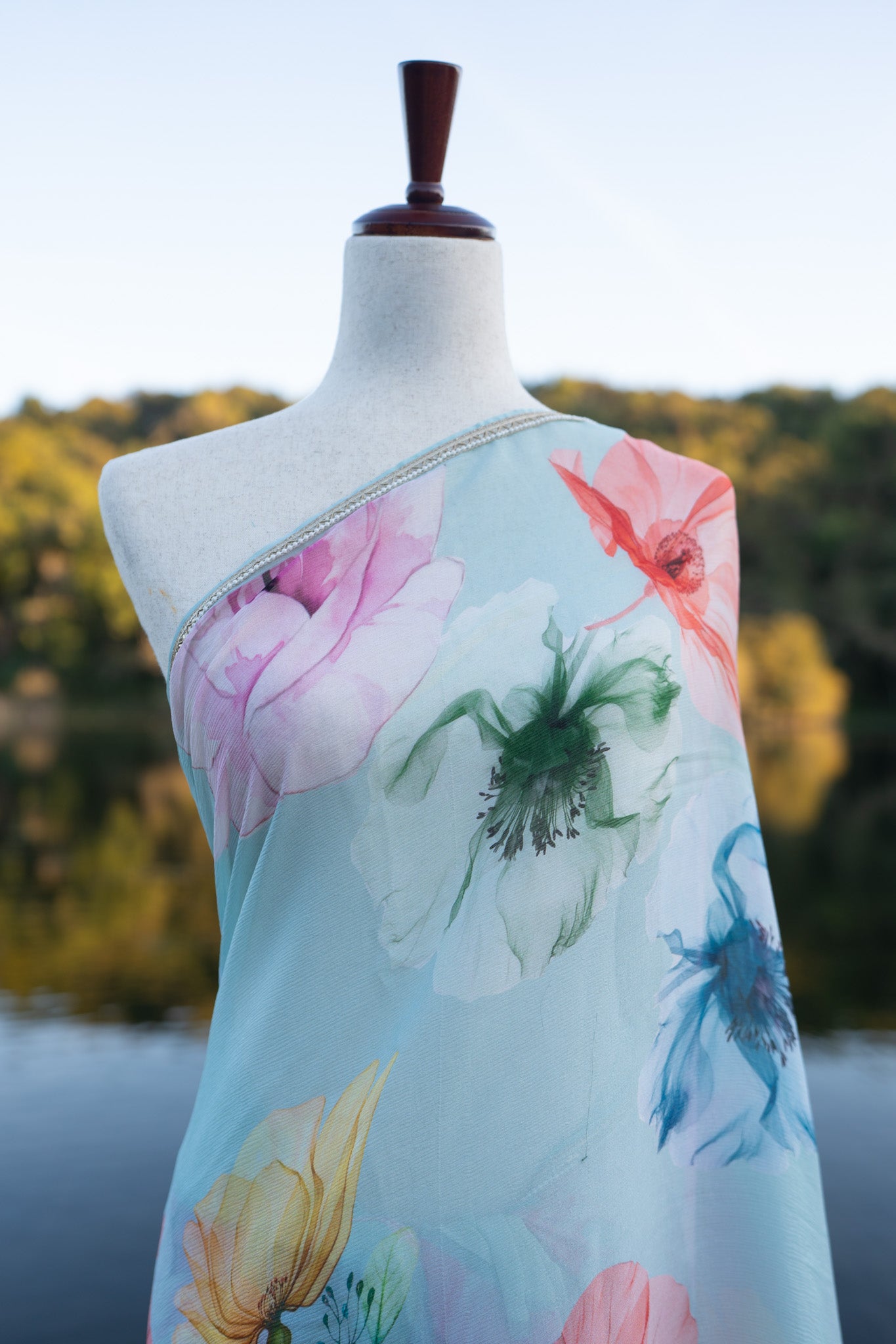 Printed chiffon saree with lace border