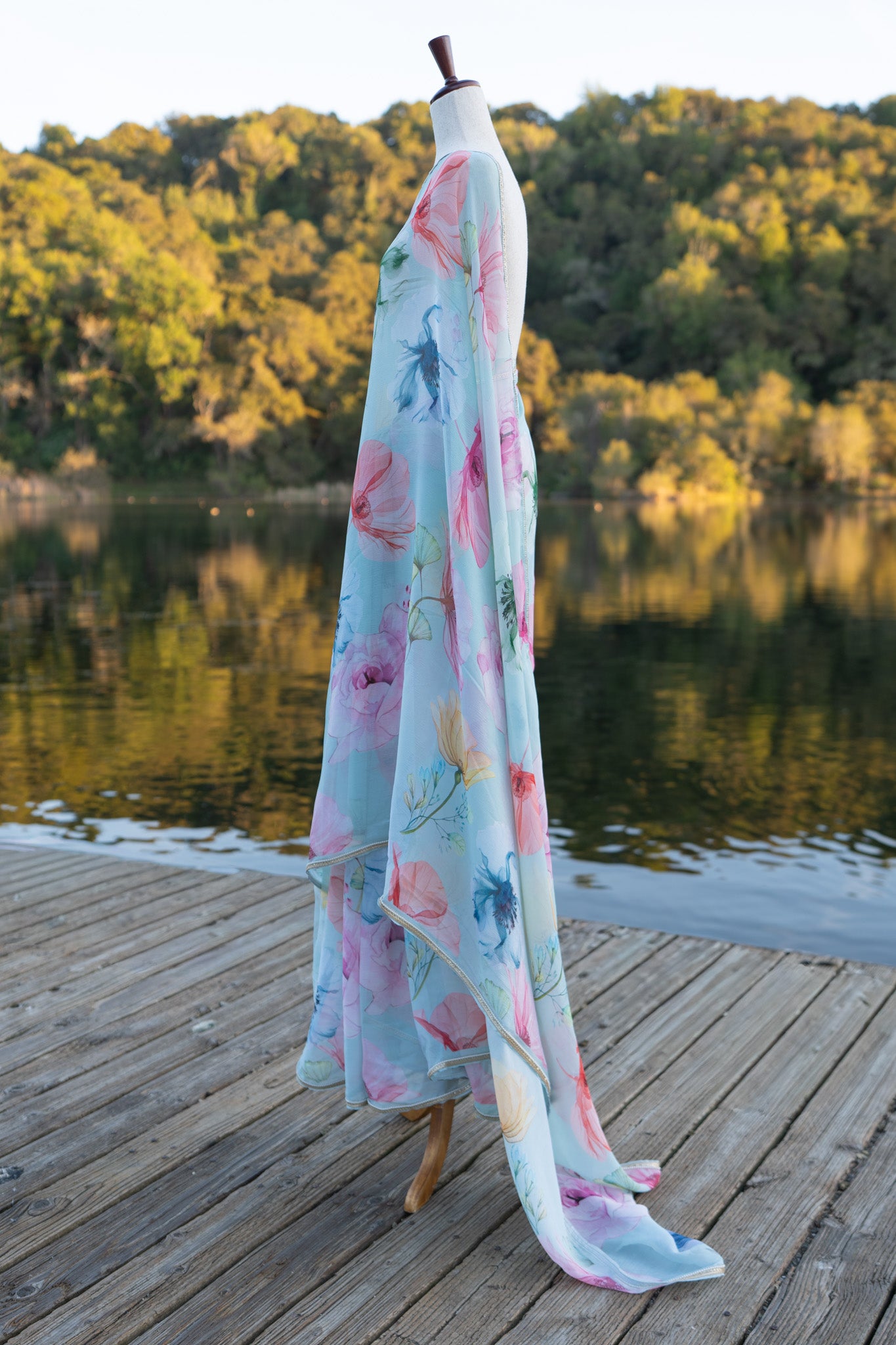 Printed chiffon saree with lace border