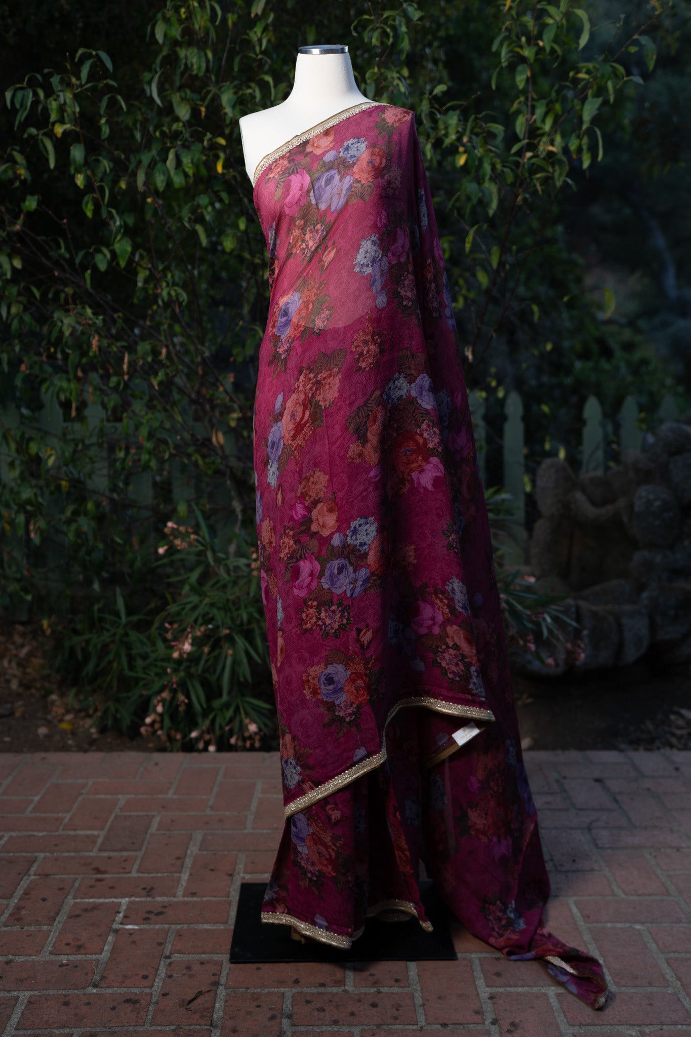 Purple Printed Chiffon Saree