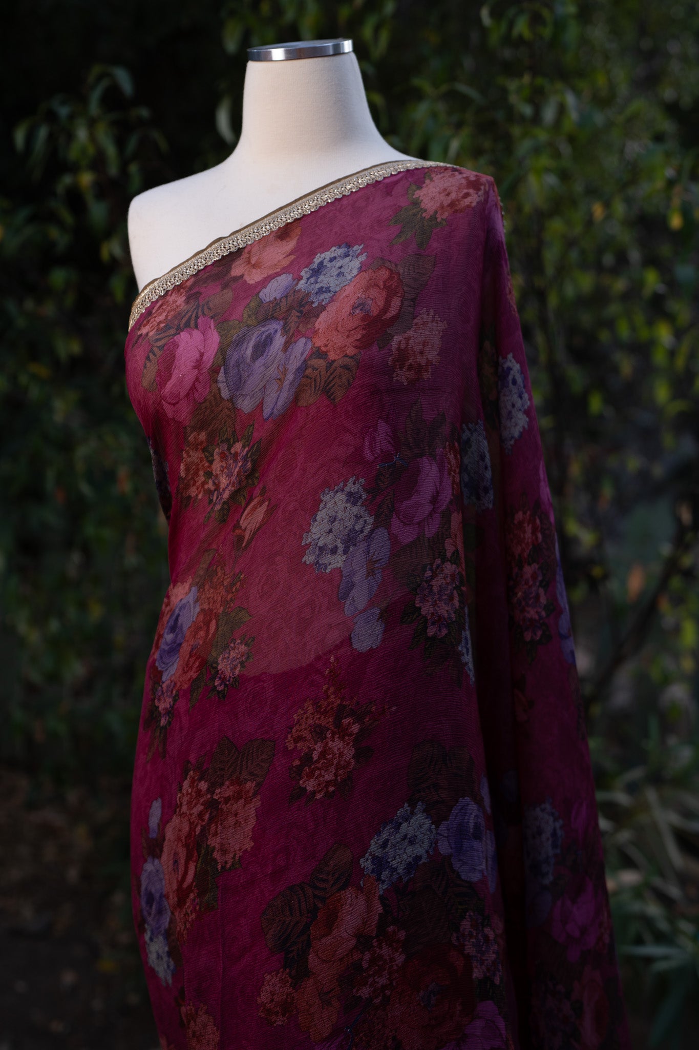 Purple Printed Chiffon Saree