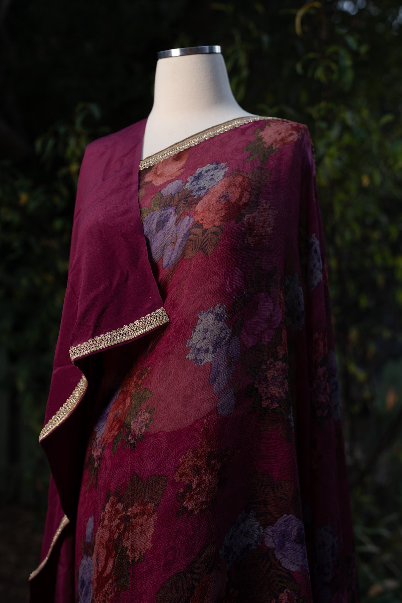 Purple Printed Chiffon Saree