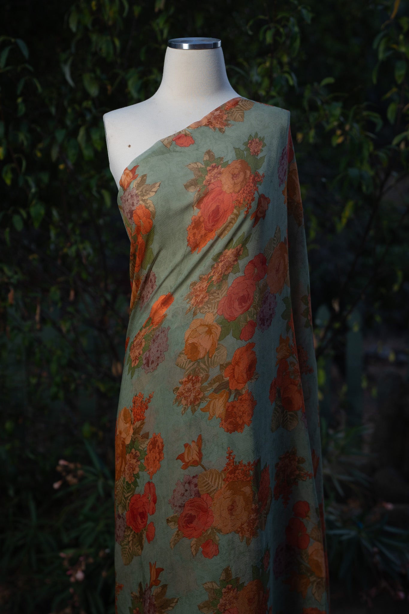 Green Floral Printed Chiffon Saree