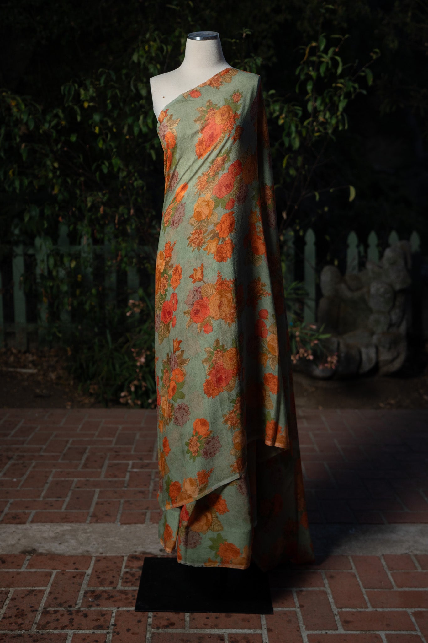 Green Floral Printed Chiffon Saree