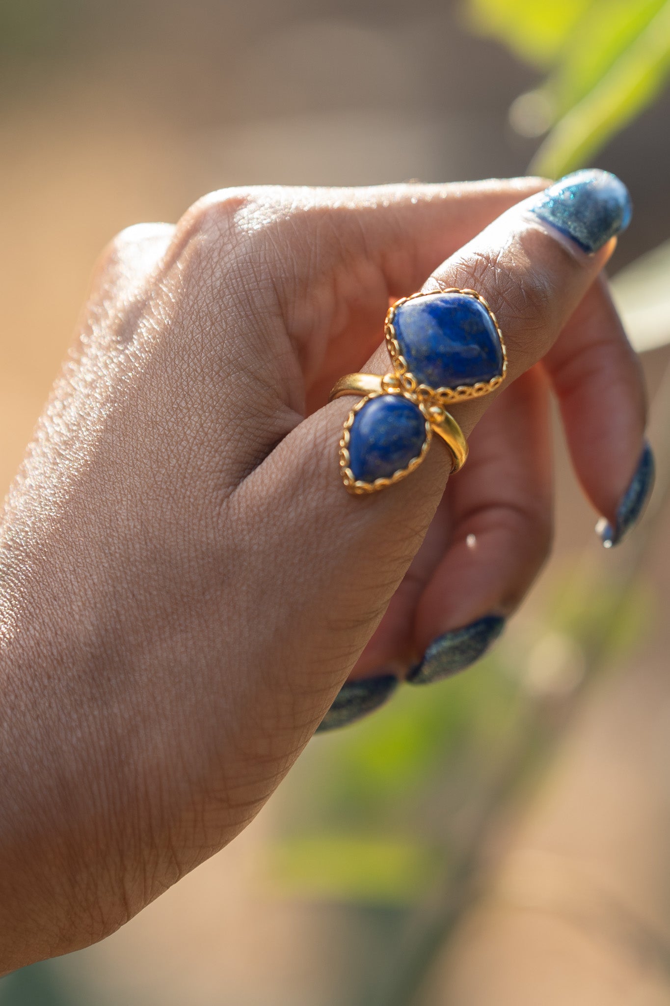 Amrapali Silver Gold Plated Lapis Ring