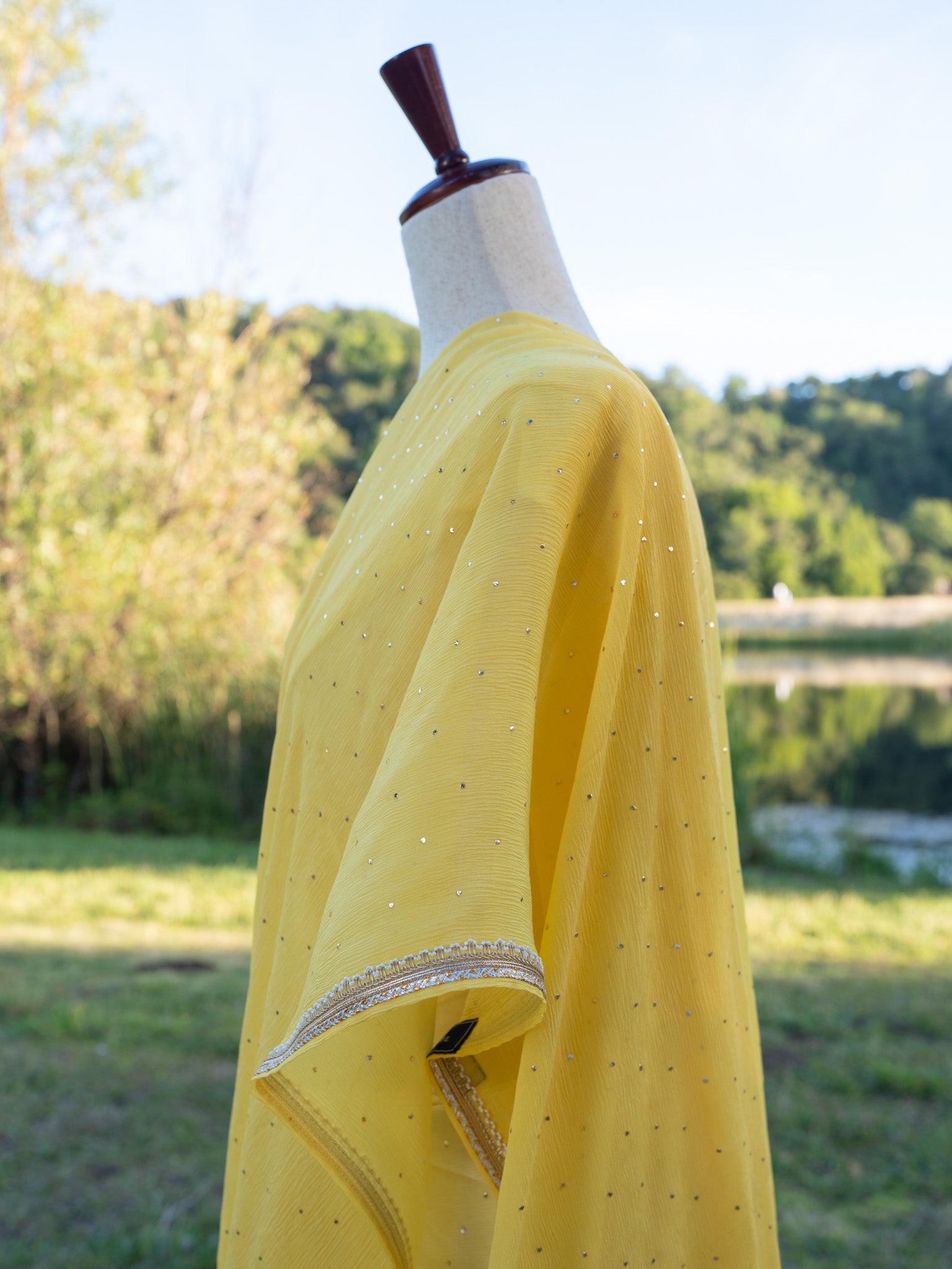 Yellow printed chiffon saree