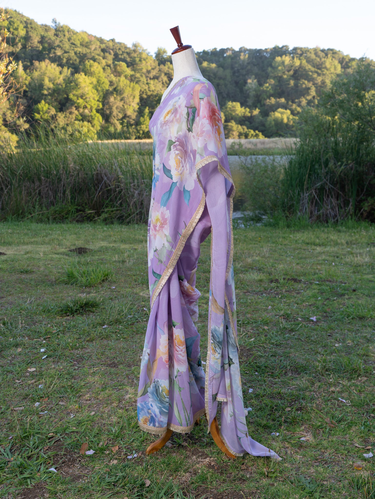 Lavender printed chiffon saree