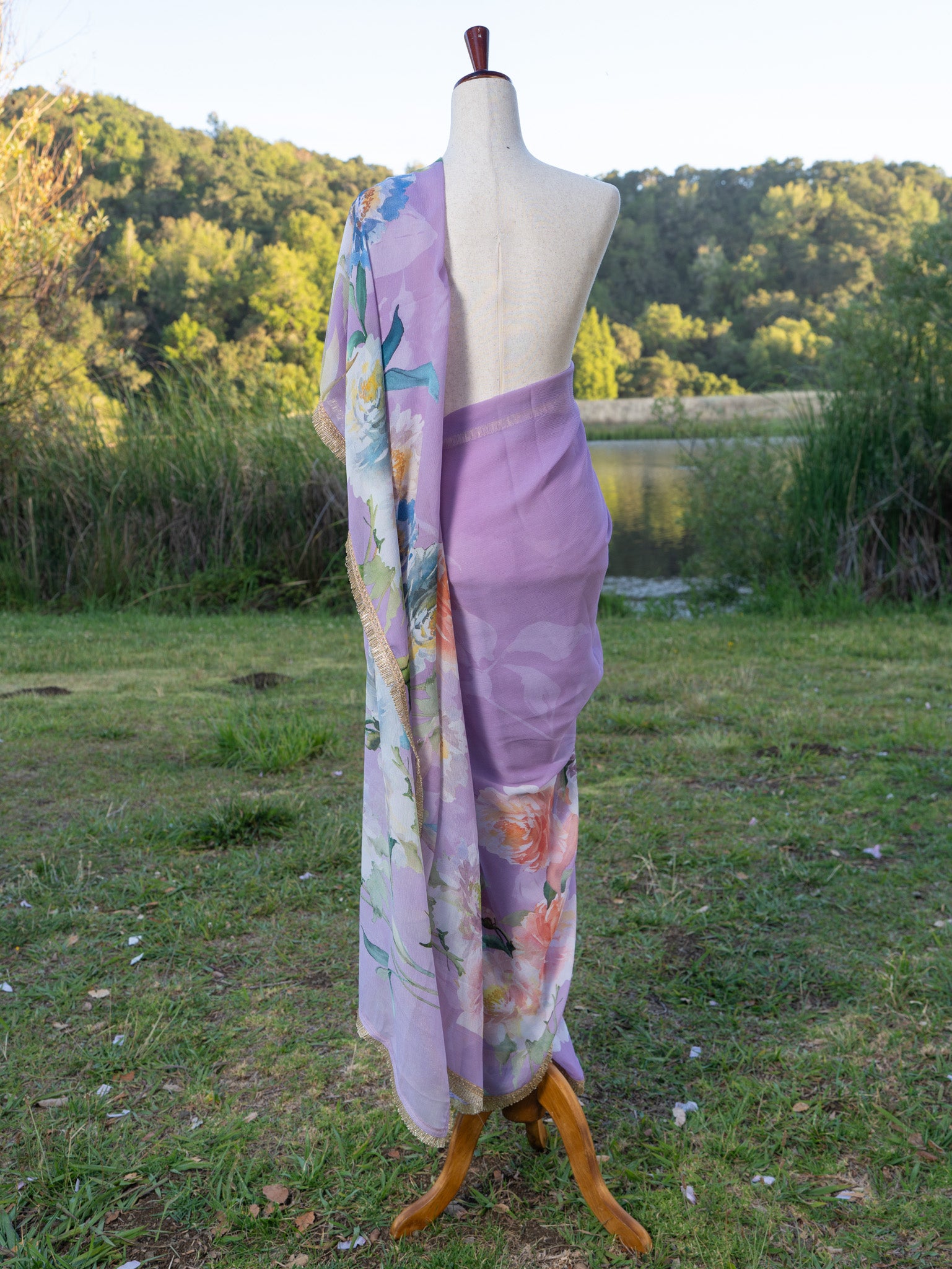 Lavender printed chiffon saree