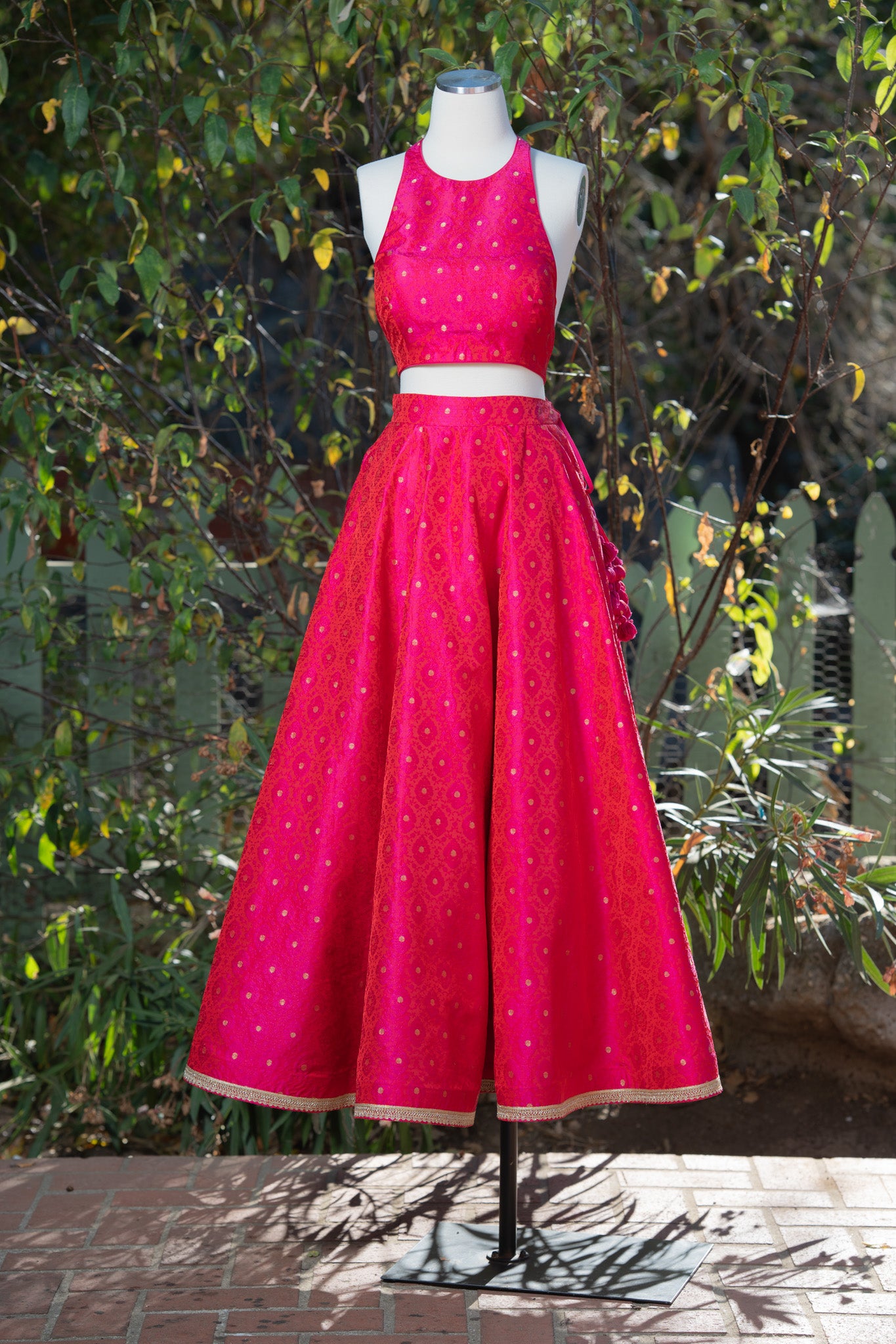 Hot Pink Hand Woven Benarasi Lehenga Set