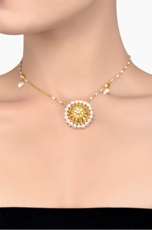 Silver Gold Plated Pearl Chakra String Choker