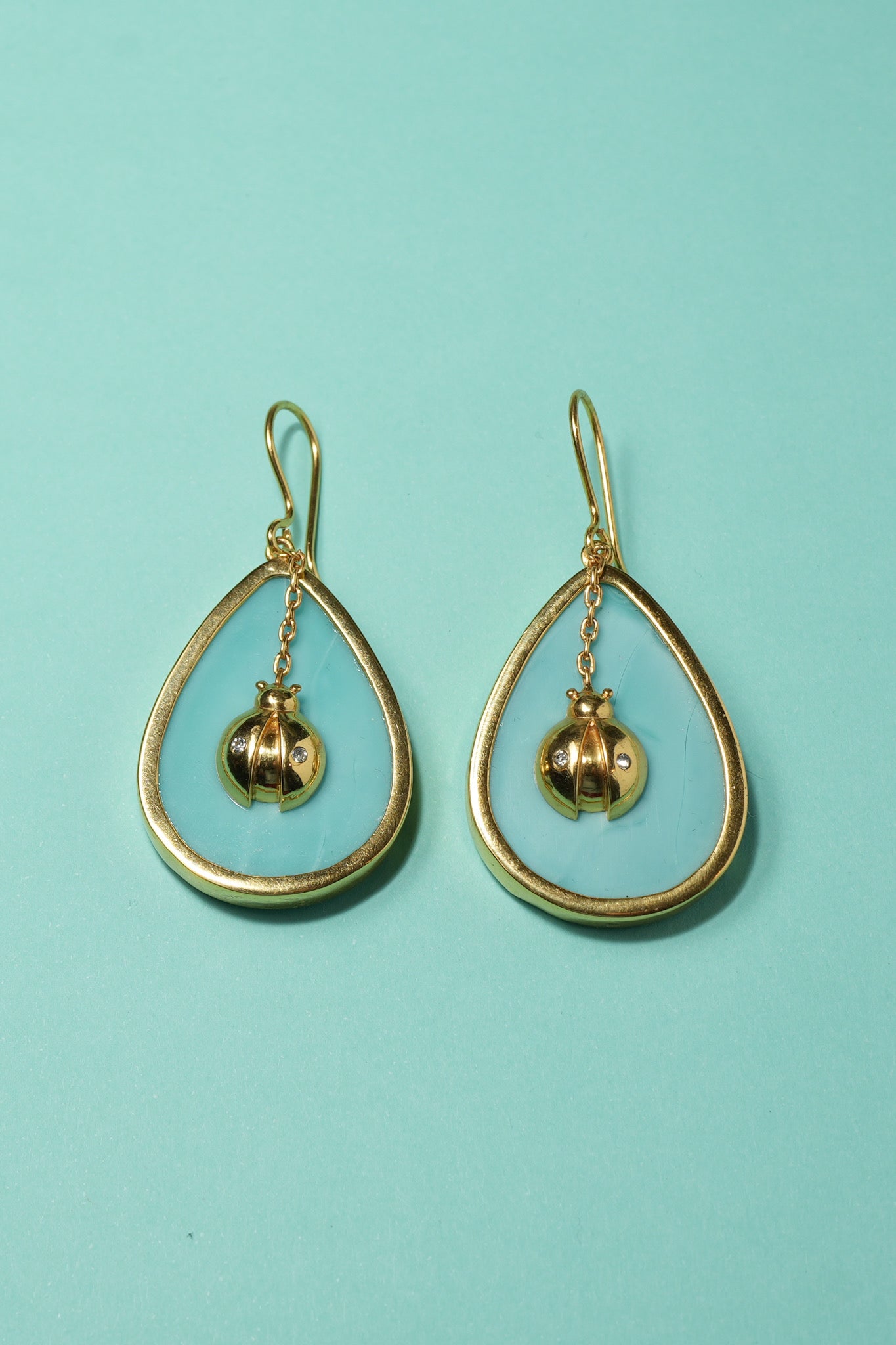 Gold Plated Turquoise Lady Bug Dangle Earrings