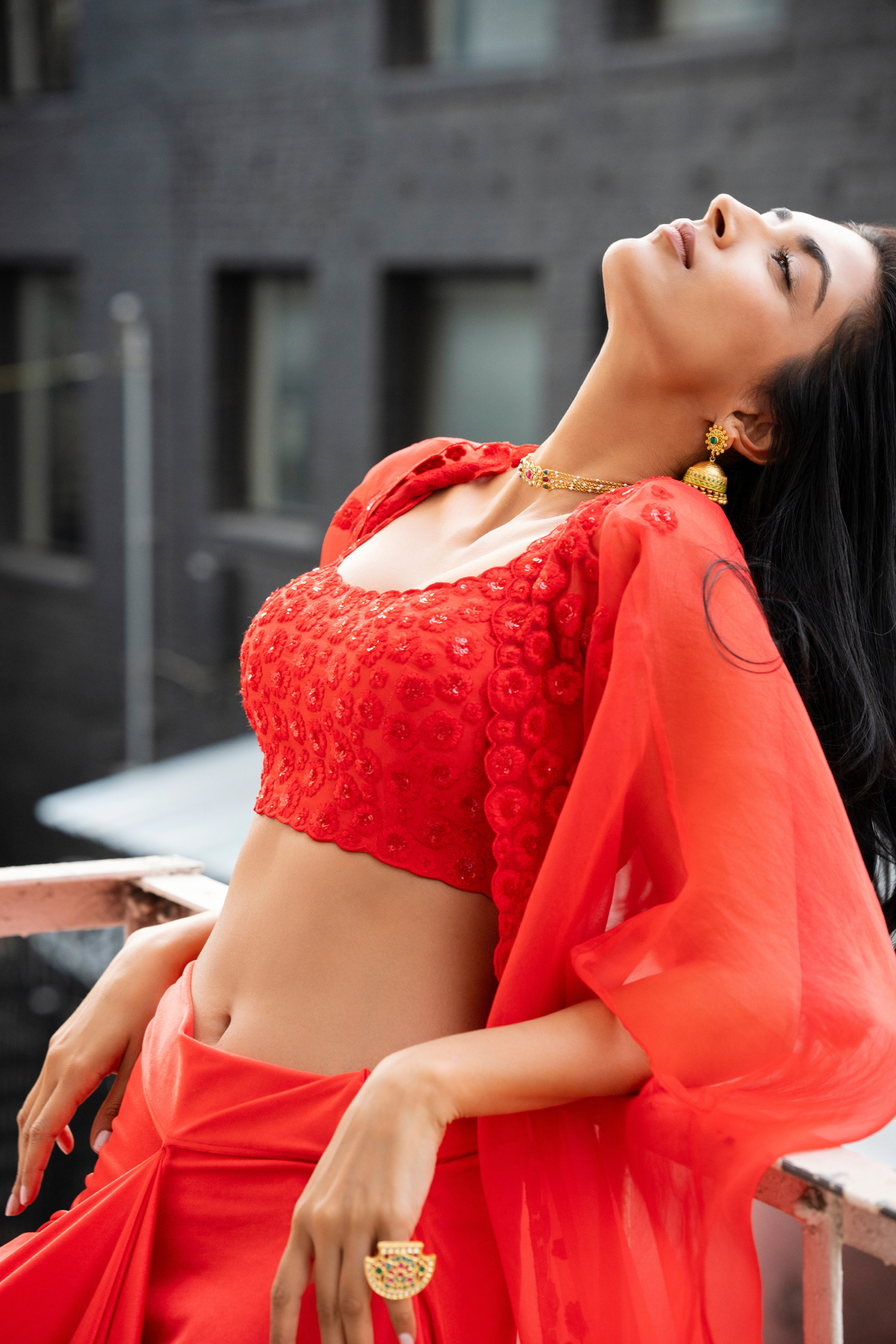 Red cape skirt set