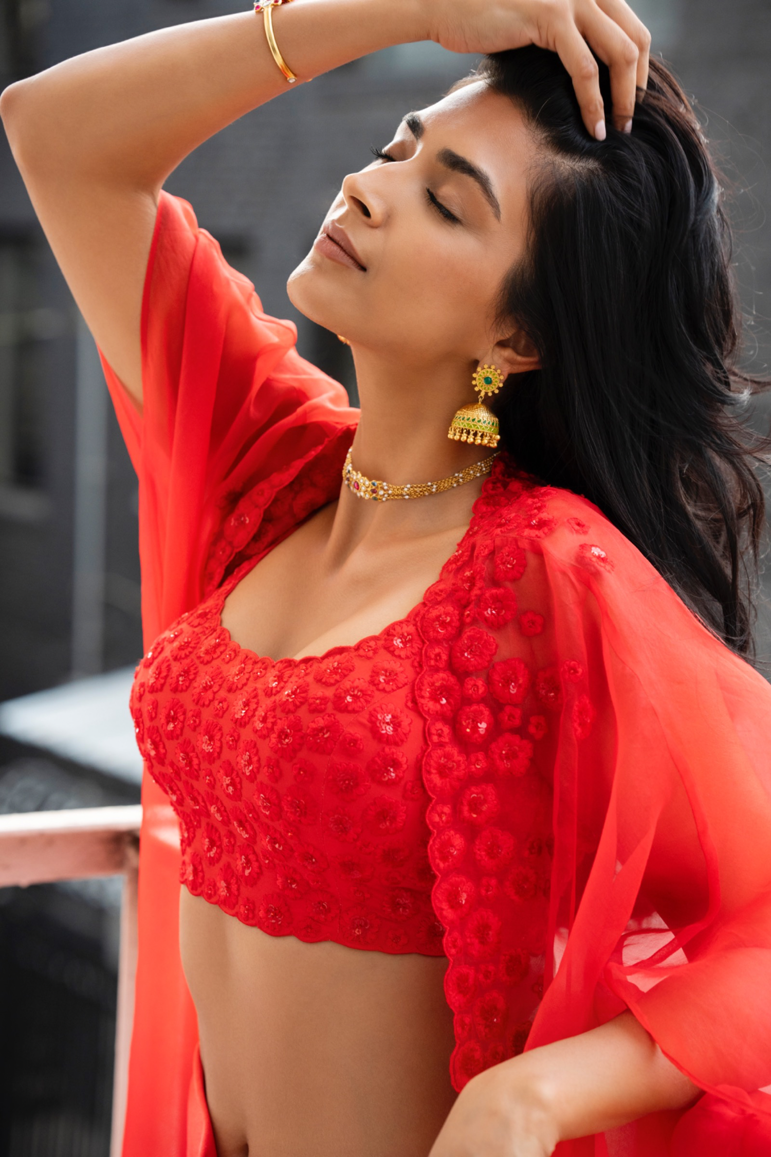 Red cape skirt set